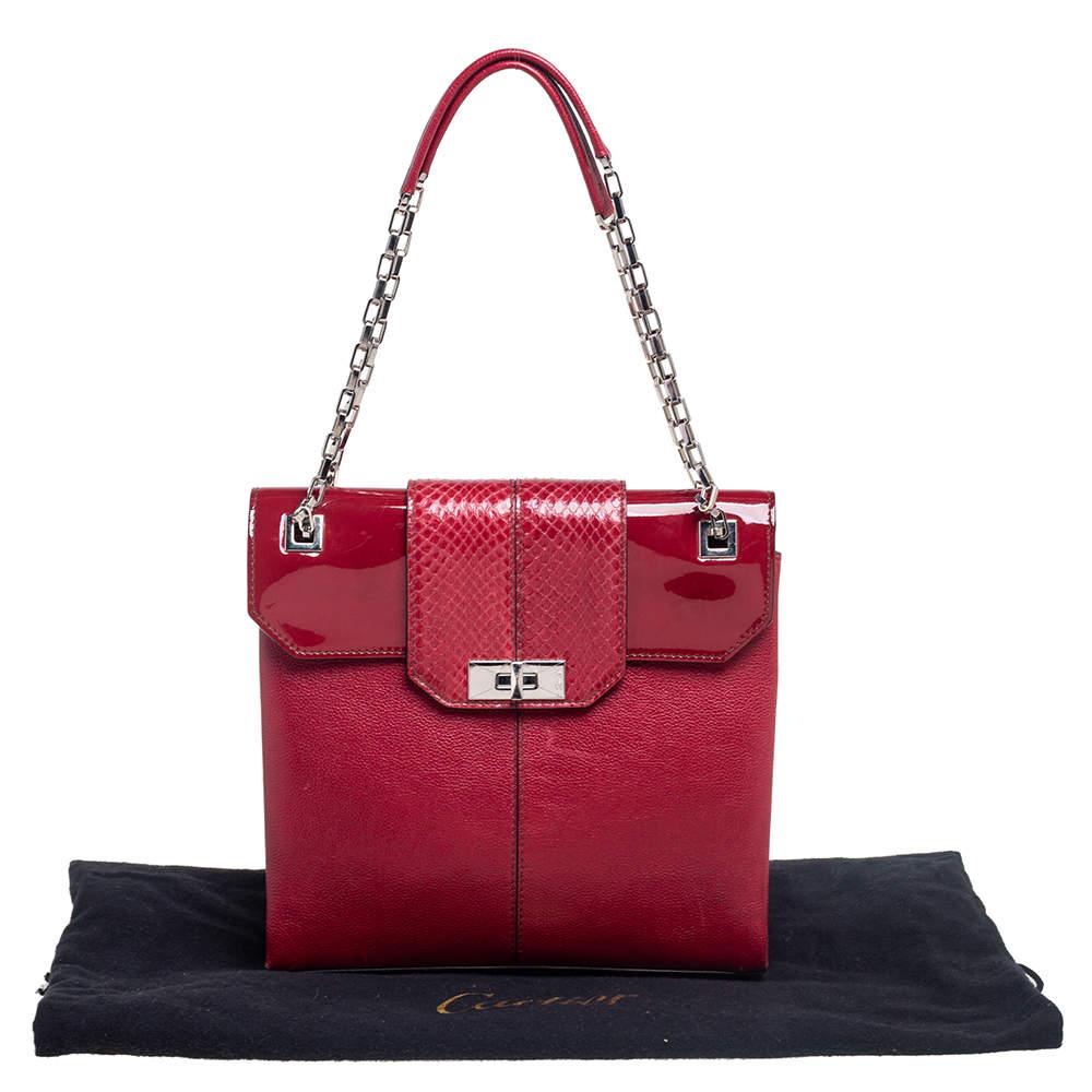 Cartier Red Patent Leather/Suede and Python Classic Feminine Line Chain Bag 7