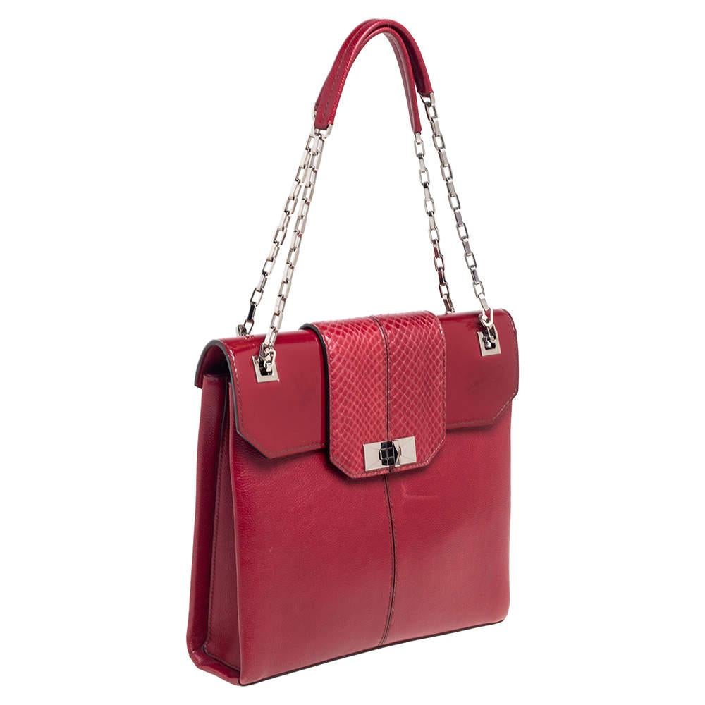 Women's Cartier Red Patent Leather/Suede and Python Classic Feminine Line Chain Bag