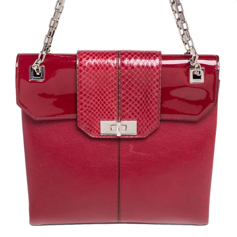 Cartier Red Patent Leather/Suede and Python Classic Feminine Line Chain Bag 3