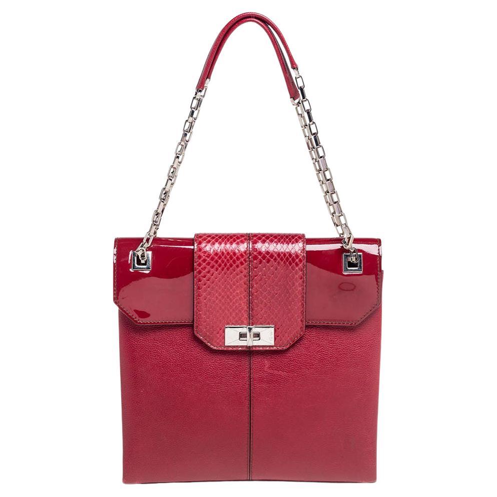 Cartier Red Patent Leather/Suede and Python Classic Feminine Line Chain Bag