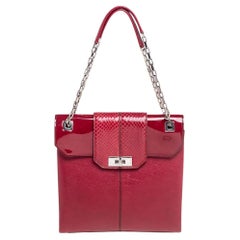 Cartier Red Patent Leather/Suede and Python Classic Feminine Line Chain Bag
