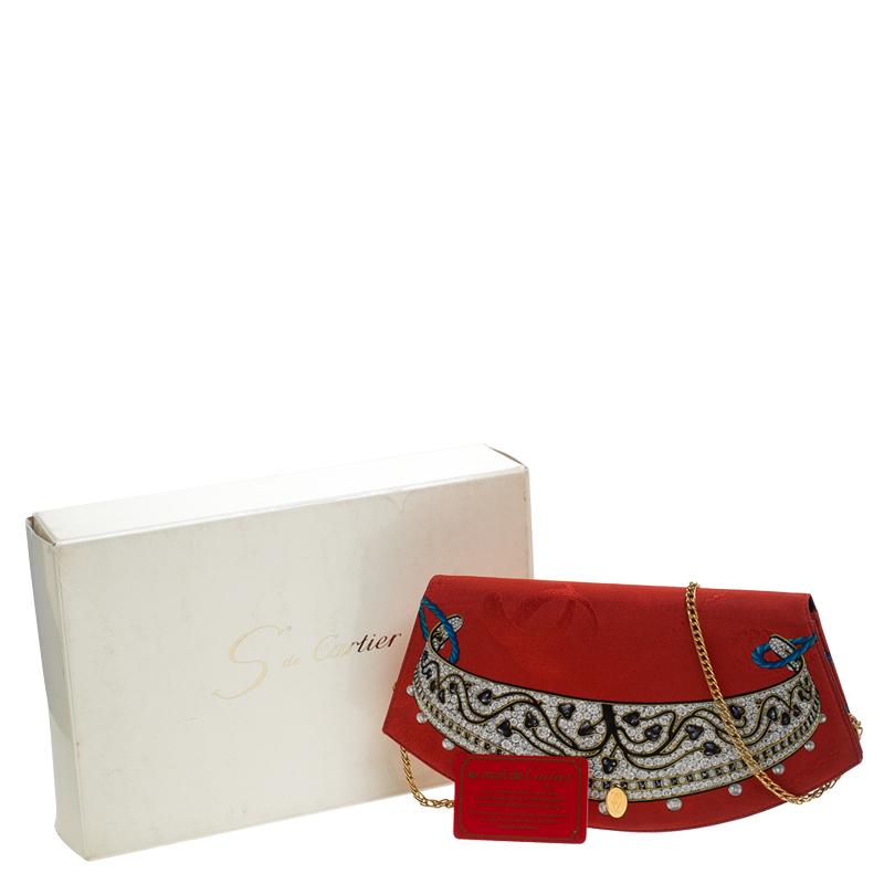 Cartier Red Printed Canvas Chain Clutch 6