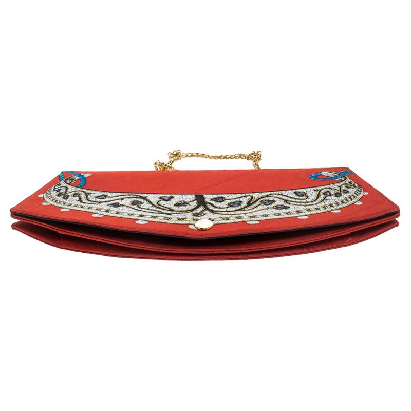 Women's Cartier Red Printed Canvas Chain Clutch