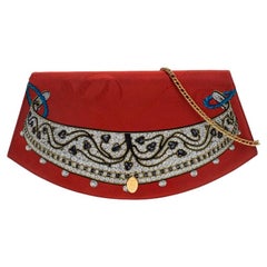 Cartier Red Printed Canvas Chain Clutch