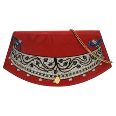 Cartier Red Printed Canvas Chain Clutch