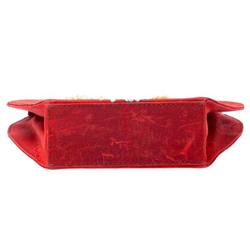 Cartier Red Printed Fabric Chain Clutch Bag 1