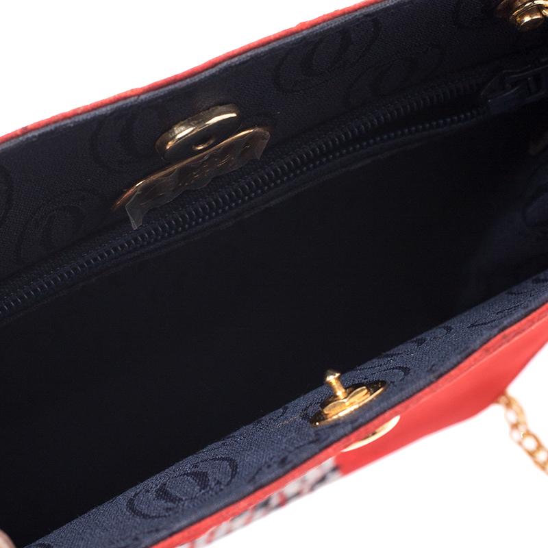 Cartier Red Printed Fabric Chain Clutch Bag 4