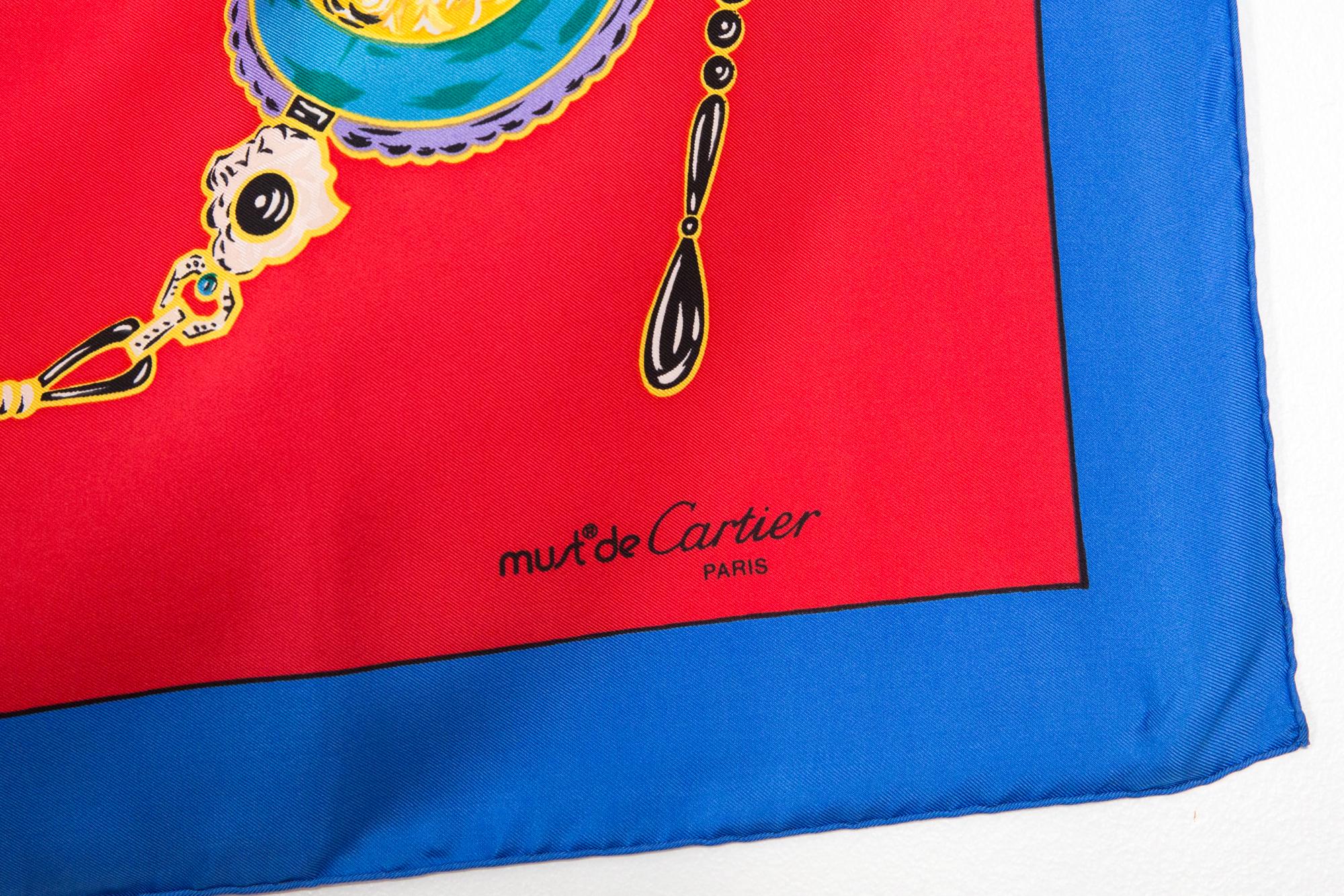 Cartier Red Silk Scarf In Good Condition In Paris, FR