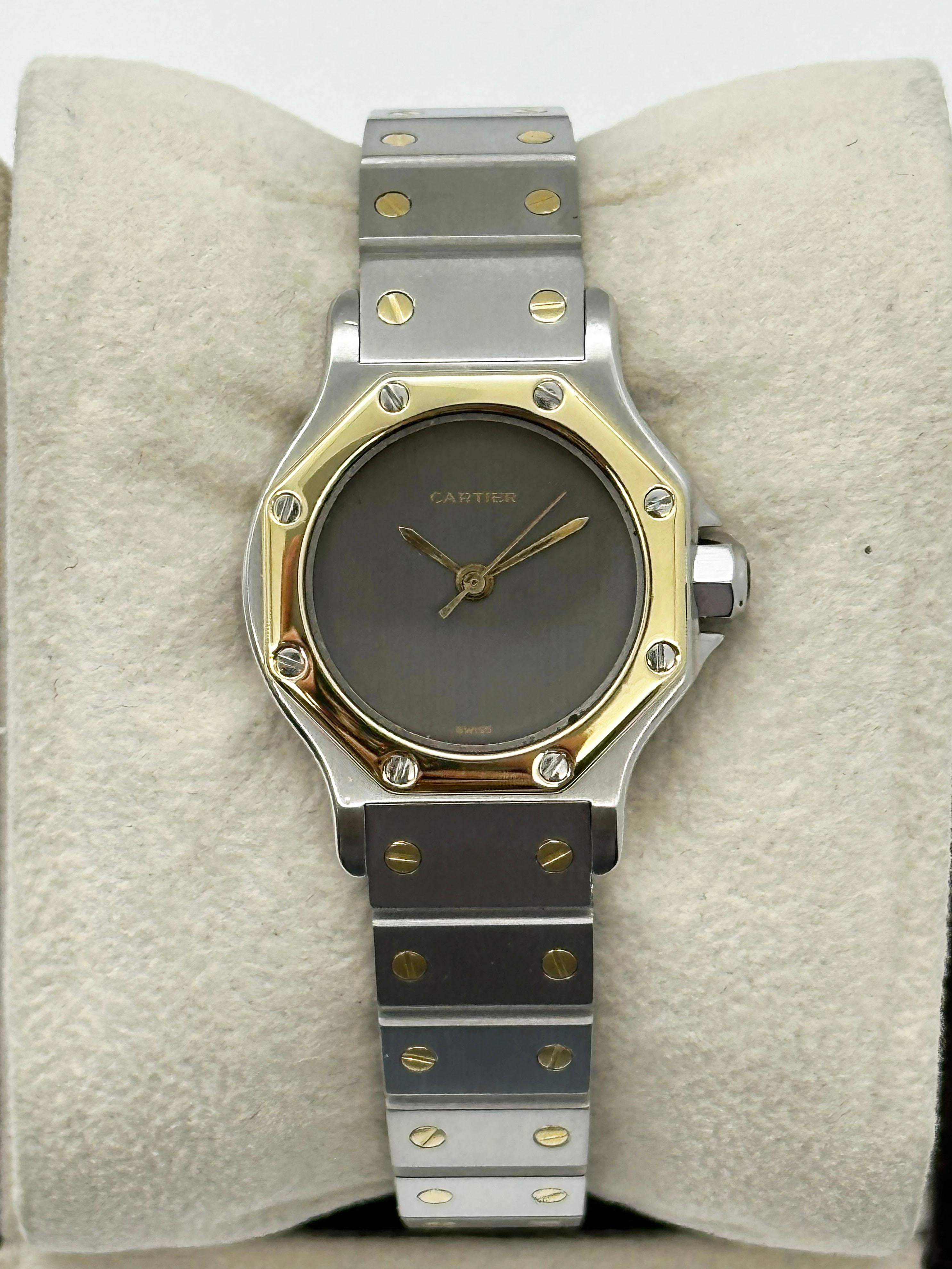Cartier Ref 0907 Ladies Santos Octagon 18K Yellow Gold Stainless Steel In Excellent Condition In San Diego, CA