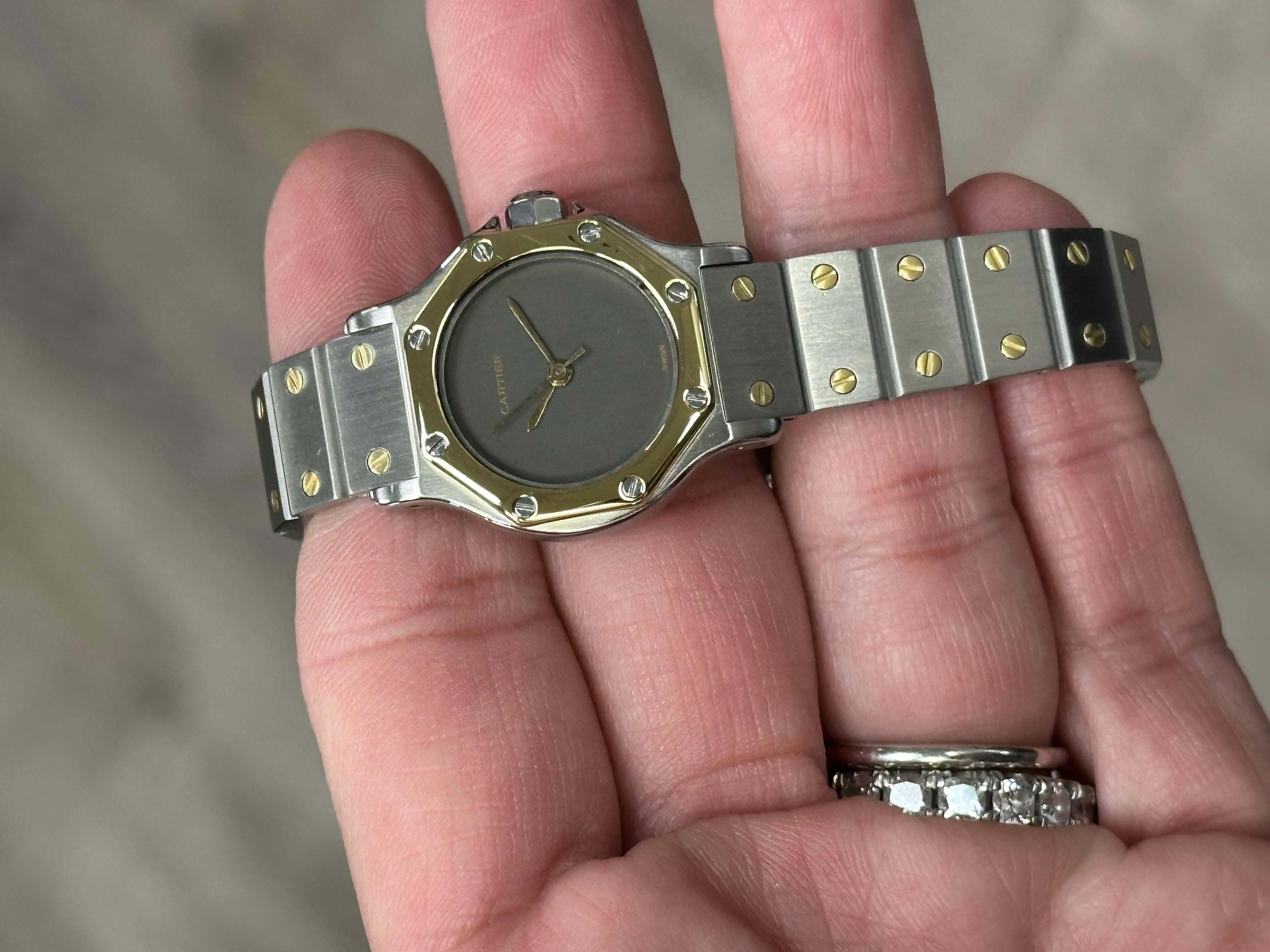 Cartier Ref 0907 Ladies Santos Octagon 18K Yellow Gold Stainless Steel 2