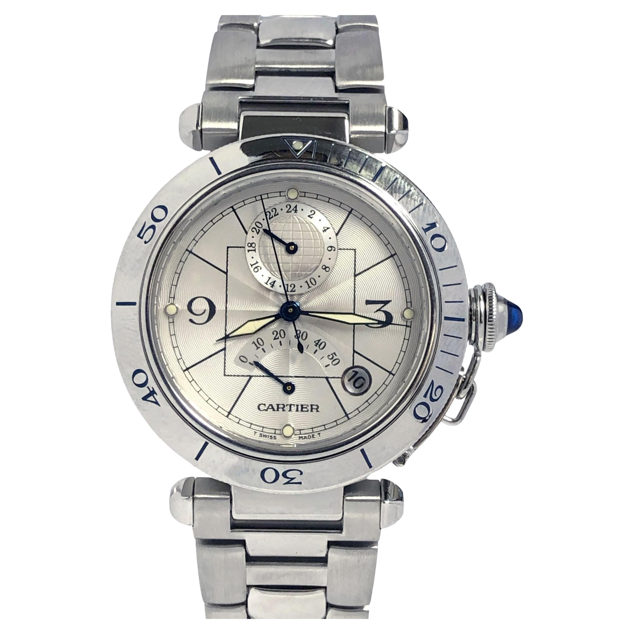 Cartier Ref 2388 Automatic Power Reserve Calendar Steel Wrist Watch 