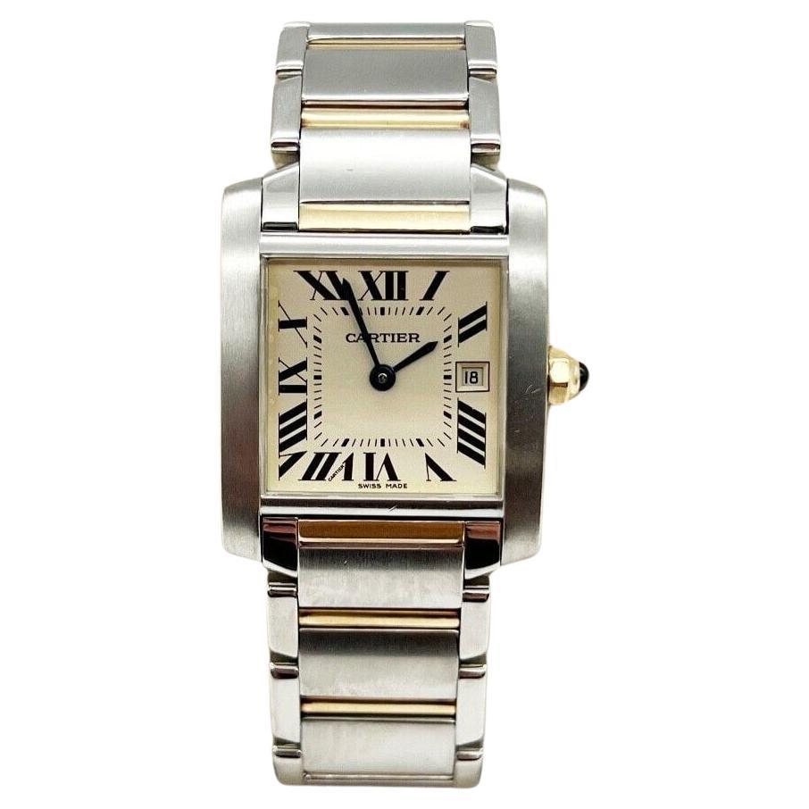 Cartier Ref 2465 Tank Française Midsize 18k Yellow Gold Stainless Steel For Sale