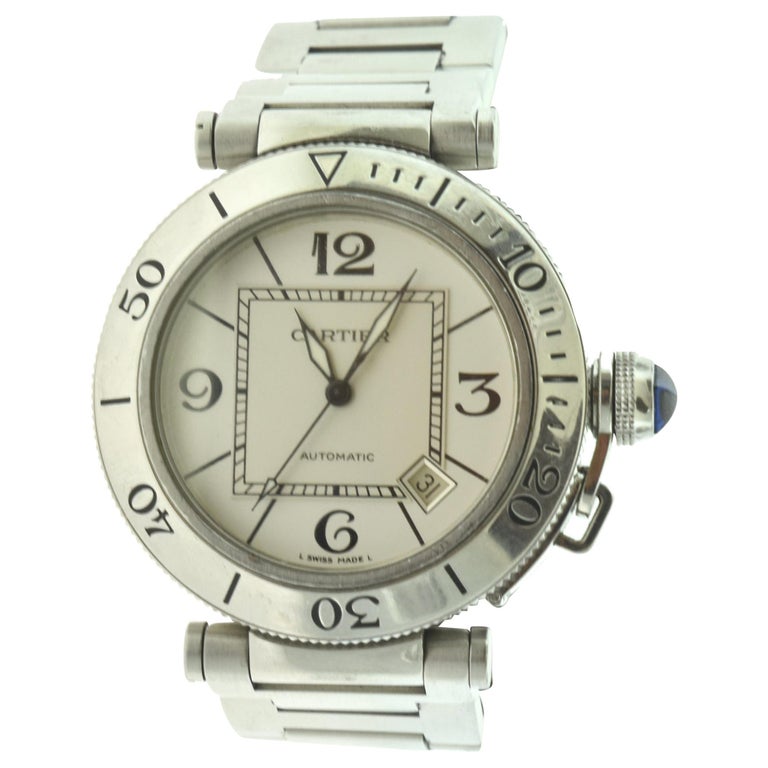 Cartier Ref. 2790 Pasha de Cartier Seatimer White Dial Steel Watch at  1stDibs