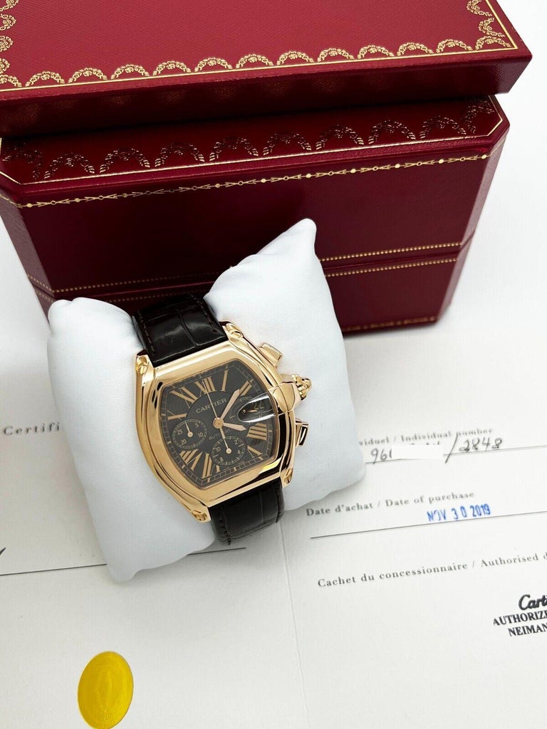 Cartier Ref 2848 Roadster Chronograph XL 18K Rose Gold Leather