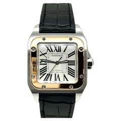 Used Cartier Ref 2878 Santos 100 18K Rose Gold Stainless Steel Leather Strap