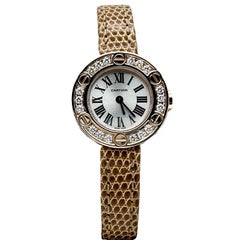 Cartier Love Ref 2977 Ladies Diamond Bezel 18K Rose Gold Leather Strap Box
