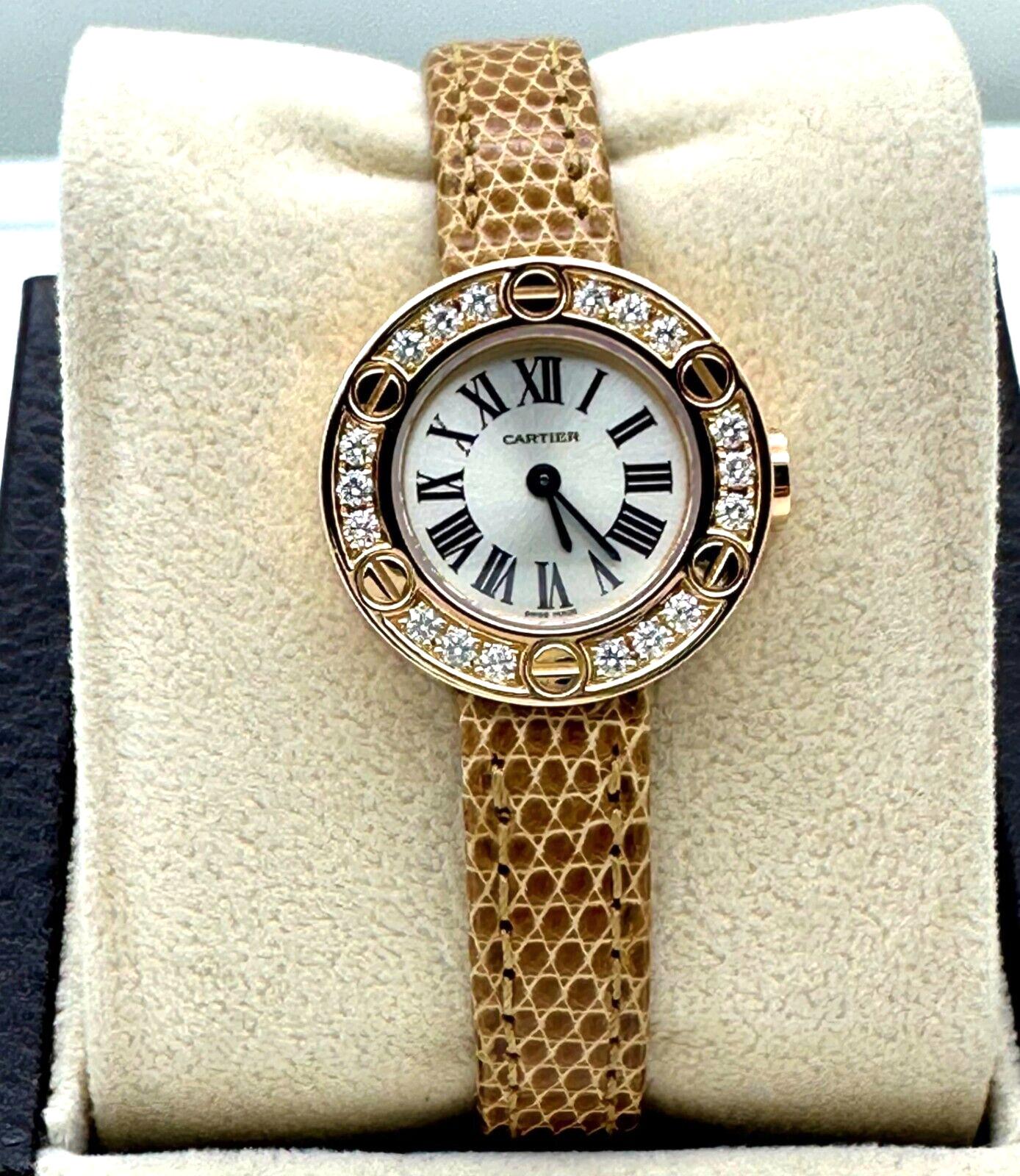 Cartier Ref 2977 Ladies Love Diamond Bezel 18K Rose Gold Leather Strap Box For Sale 3