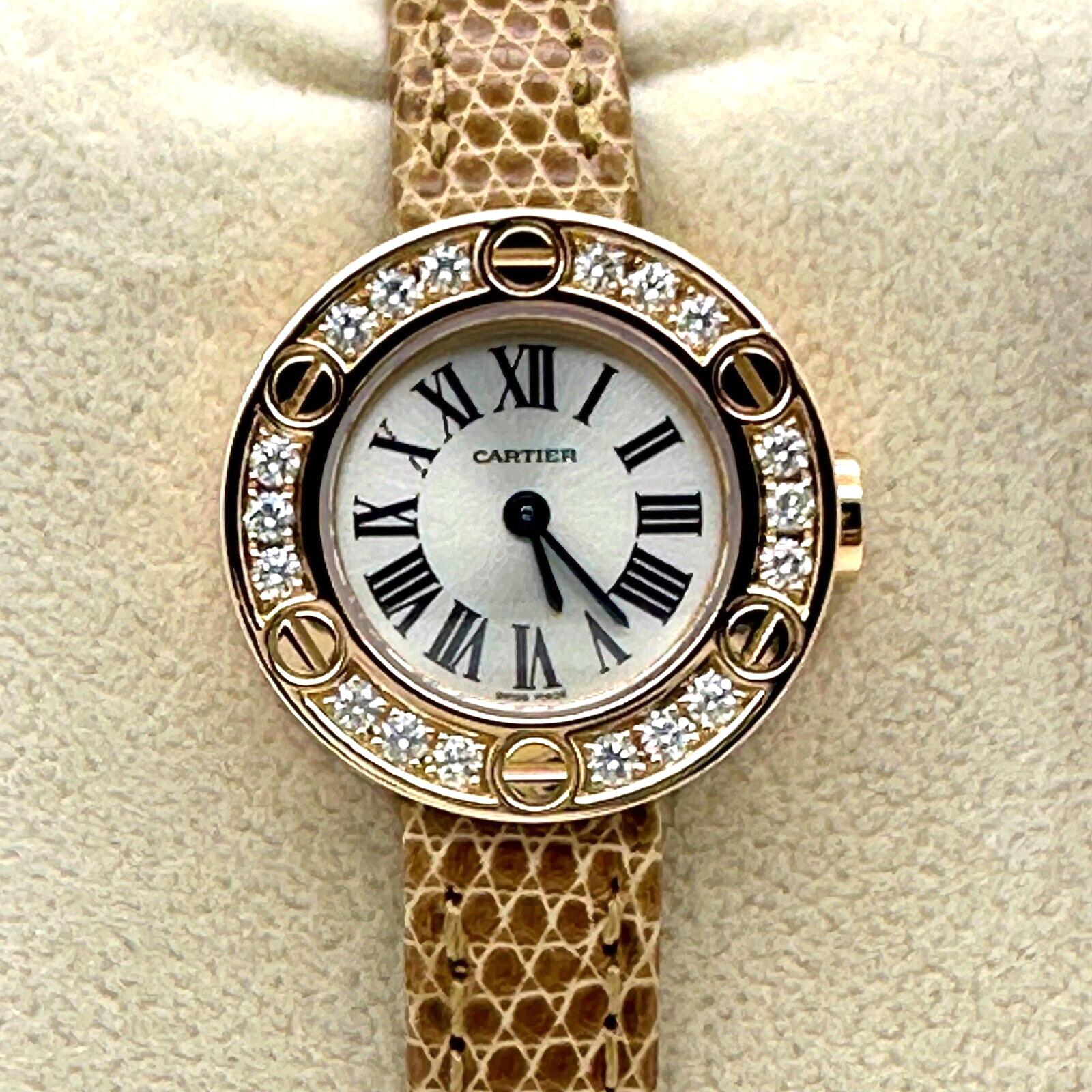 Cartier Ref 2977 Ladies Love Diamond Bezel 18K Rose Gold Leather Strap Box For Sale 4