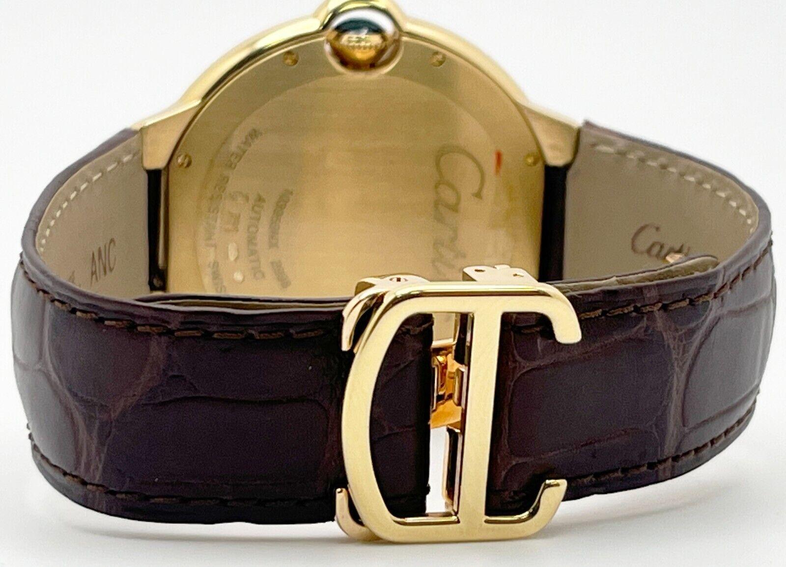 Cartier Ballon Bleu Ref 2998 42mm 18K Yellow Gold Brown Leather Band Box Paper For Sale 1