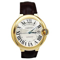 Cartier Ballon Bleu Ref 2998 42mm 18K Oro Amarillo Marrón Pulsera Cuero Caja Papel