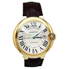 Cartier Ballon Bleu Ref 2998 42mm 18K Gelbgold Brown Lederband Box Papier