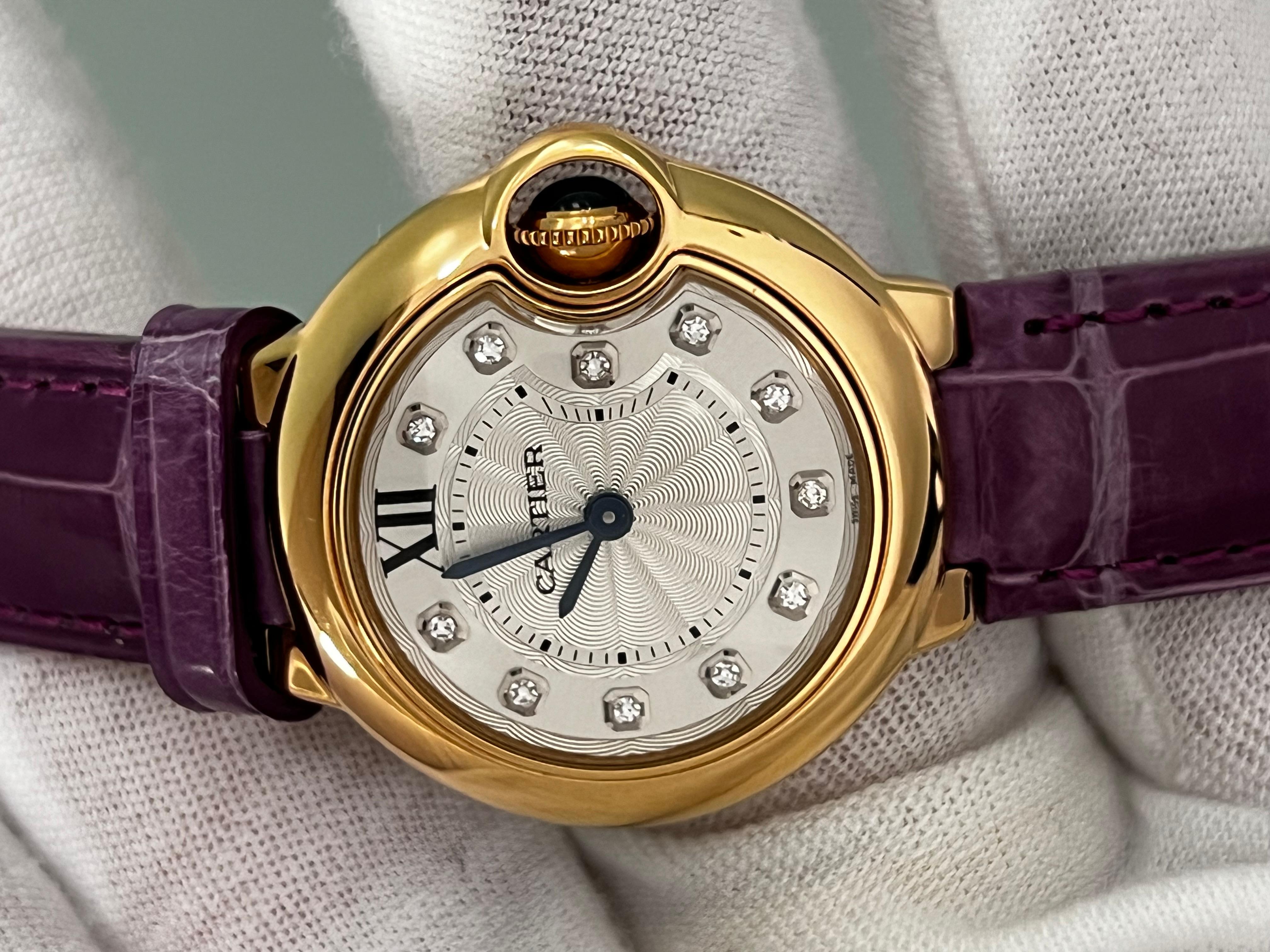 Cartier Ref 3007 Ladies Ballon Bleu Diamond Dial 18K Rose Gold Box Paper For Sale 6