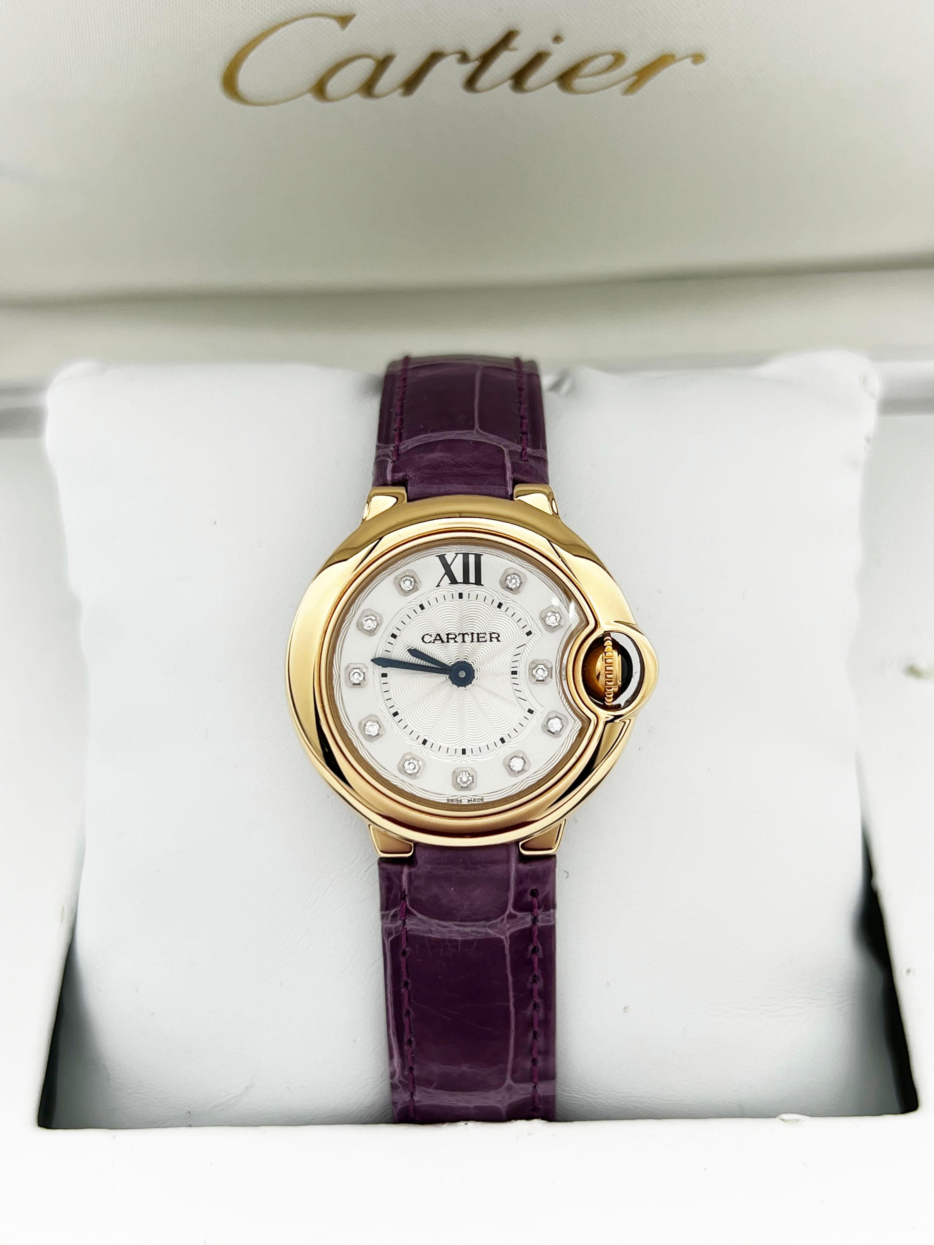 Cartier Ref 3007 Ladies Ballon Bleu Diamond Dial 18K Rose Gold Box Paper In Excellent Condition For Sale In San Diego, CA