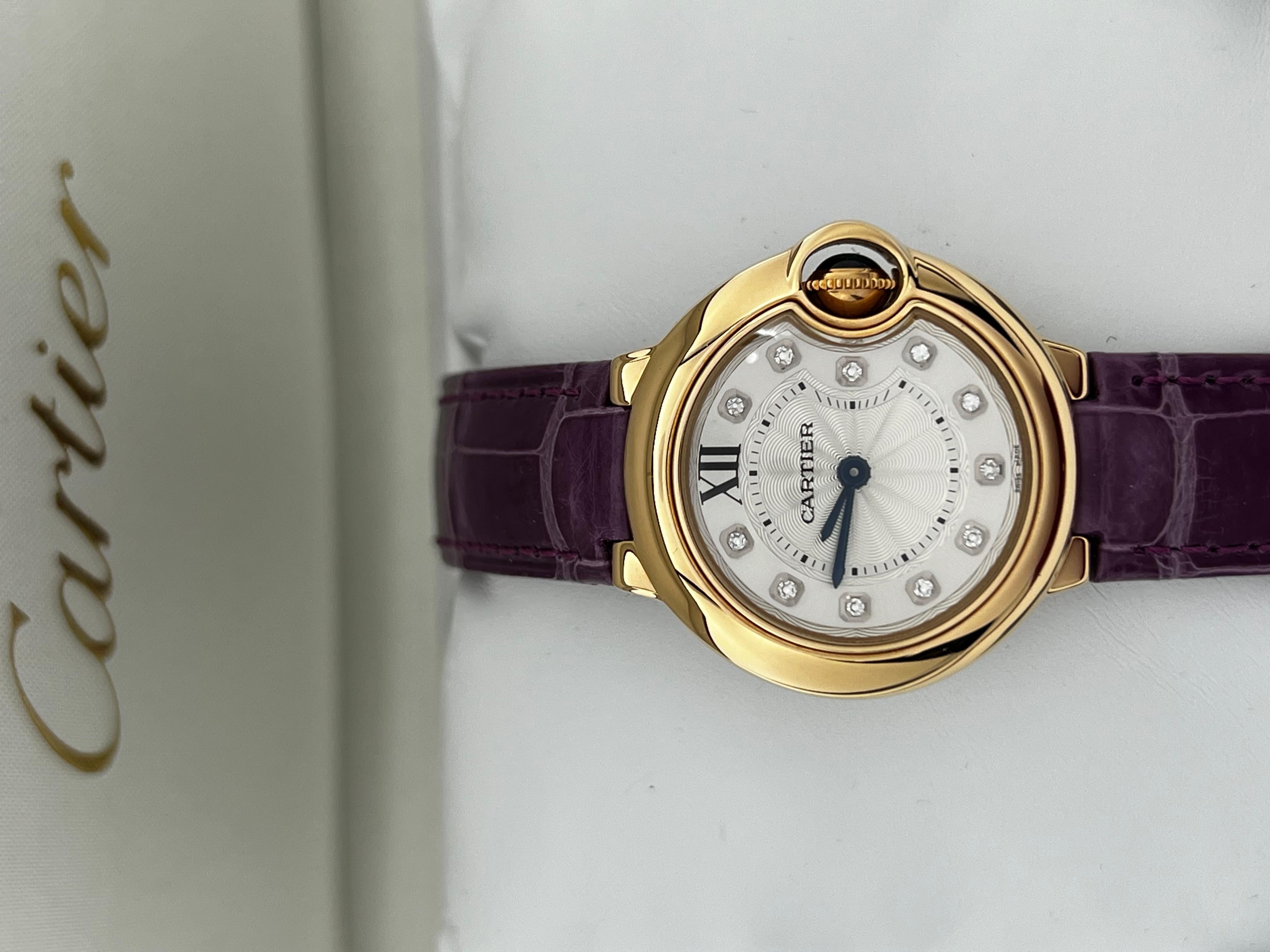 Women's Cartier Ref 3007 Ladies Ballon Bleu Diamond Dial 18K Rose Gold Box Paper For Sale