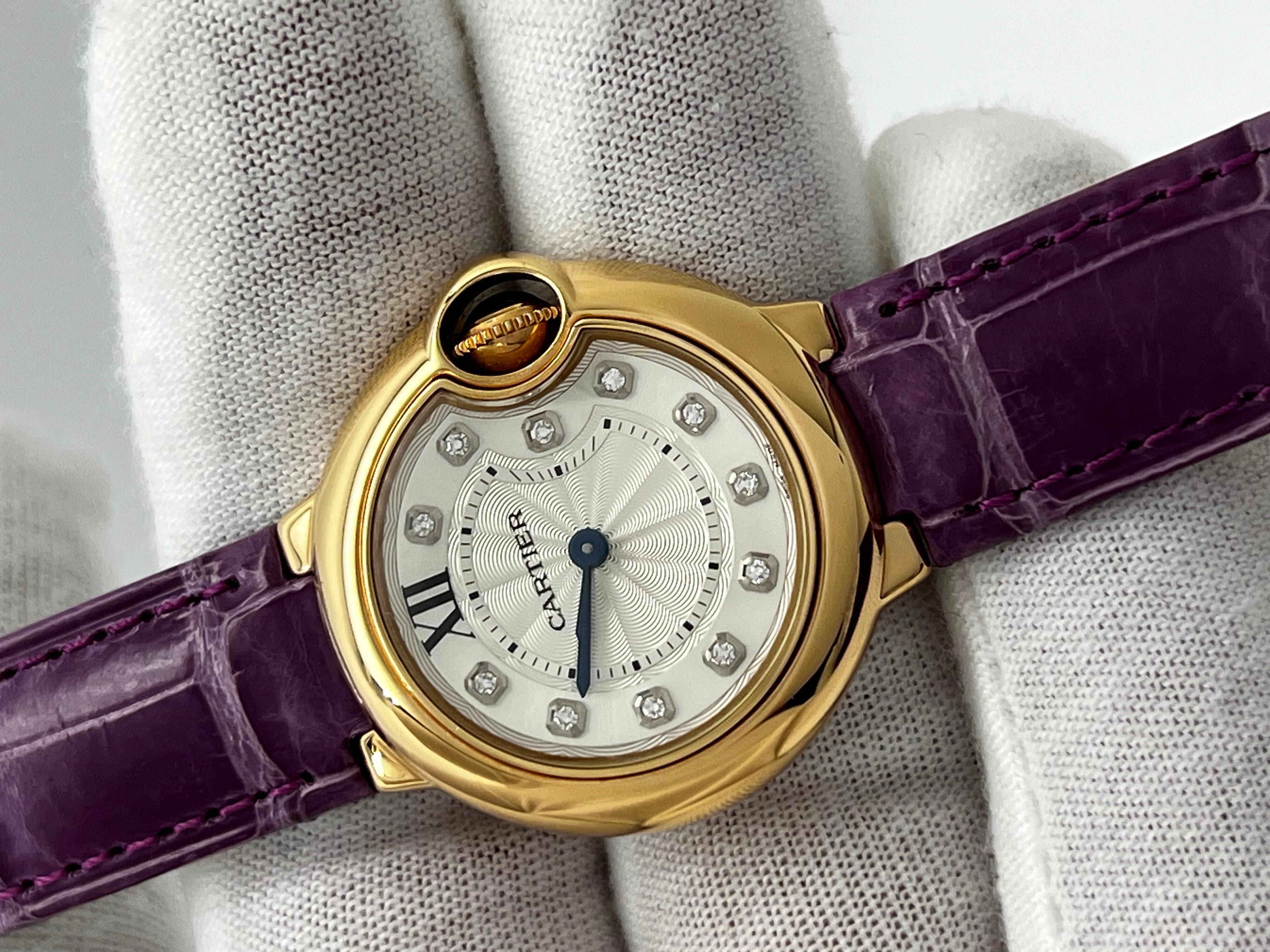 Cartier Ref 3007 Ladies Ballon Bleu Diamond Dial 18K Rose Gold Box Paper For Sale 2