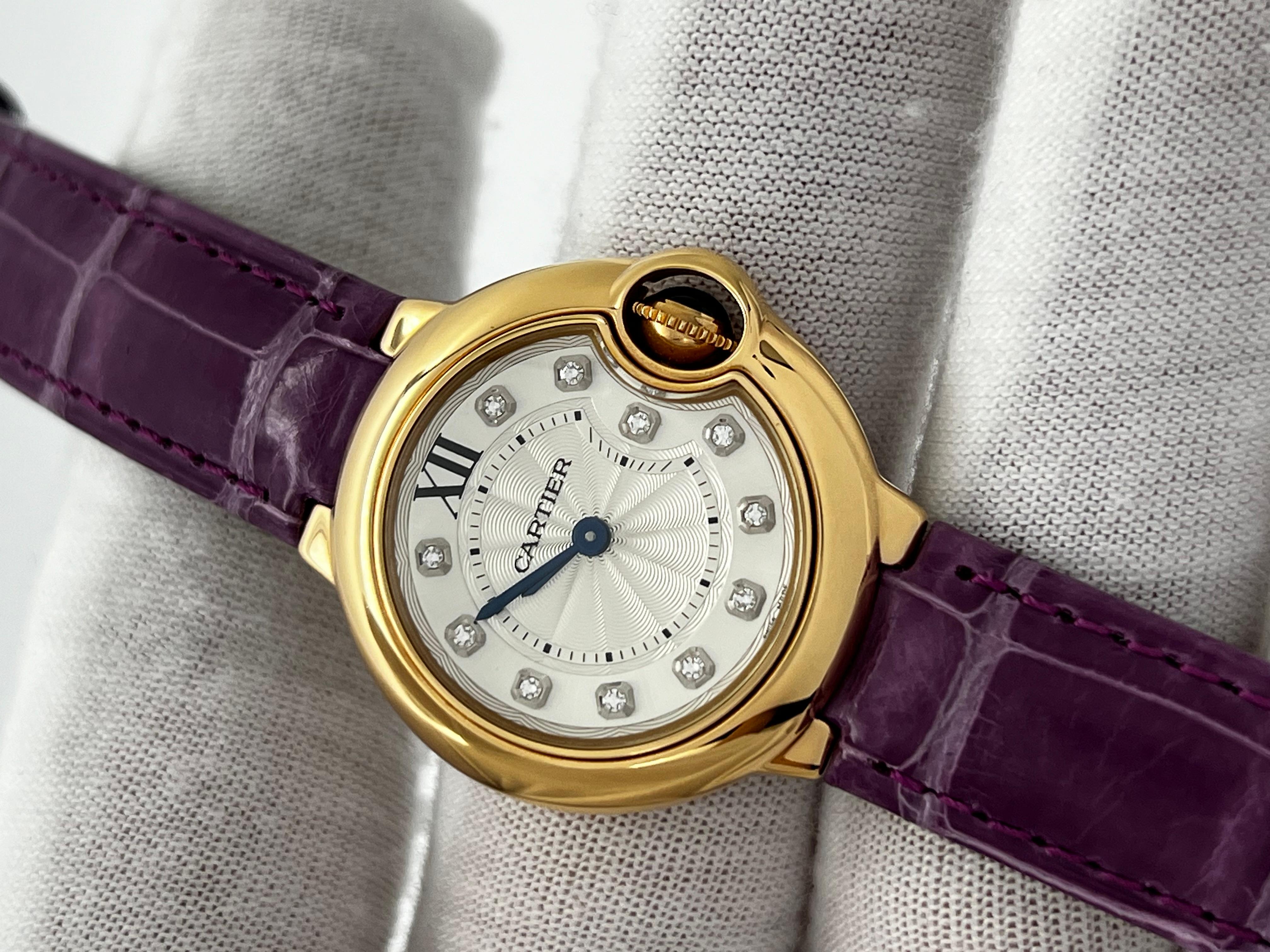 Cartier Ref 3007 Ladies Ballon Bleu Diamond Dial 18K Rose Gold Box Paper For Sale 3