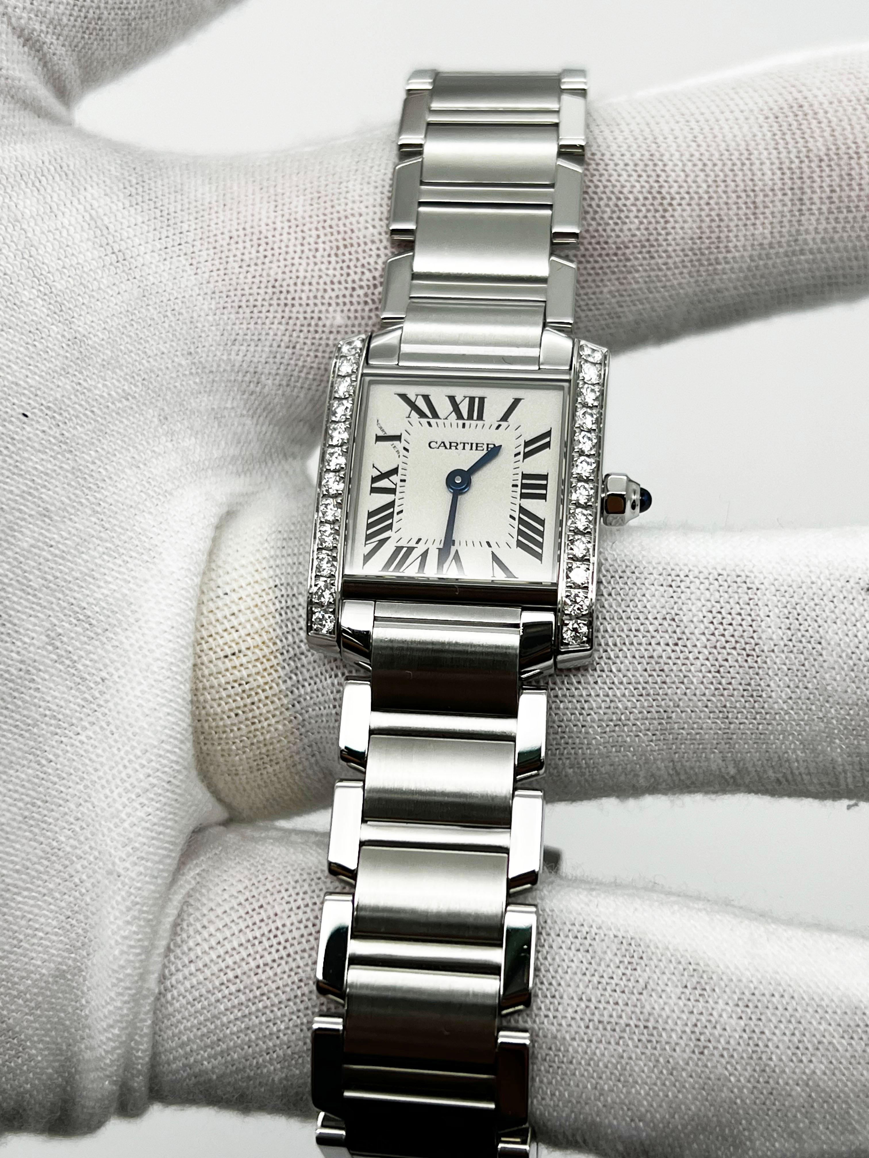 Cartier Ref 3217 W4TA0008 Tank Francaise Diamond Bezel Stainless Box Paper 2021 In Excellent Condition In San Diego, CA