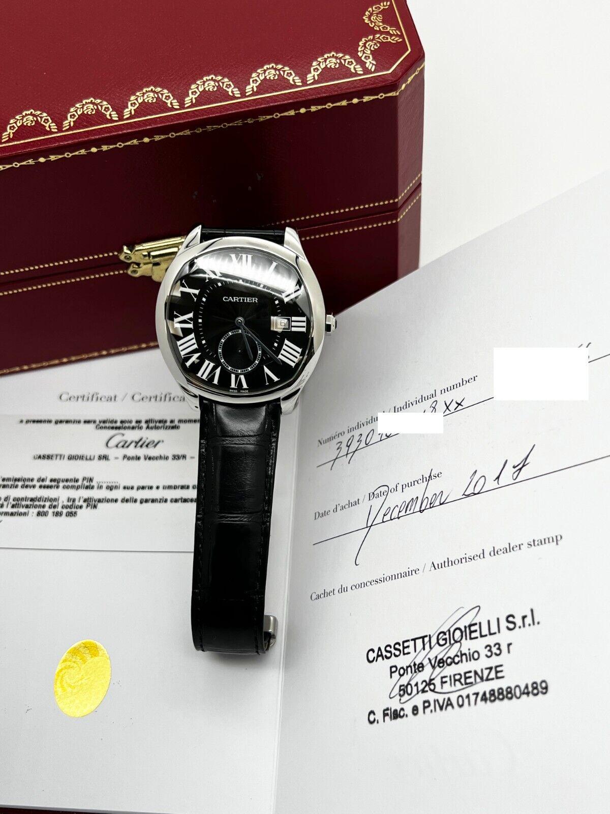 Cartier Ref 3930 Drive de Cartier Stainless Leather Strap Box Paper For Sale 2
