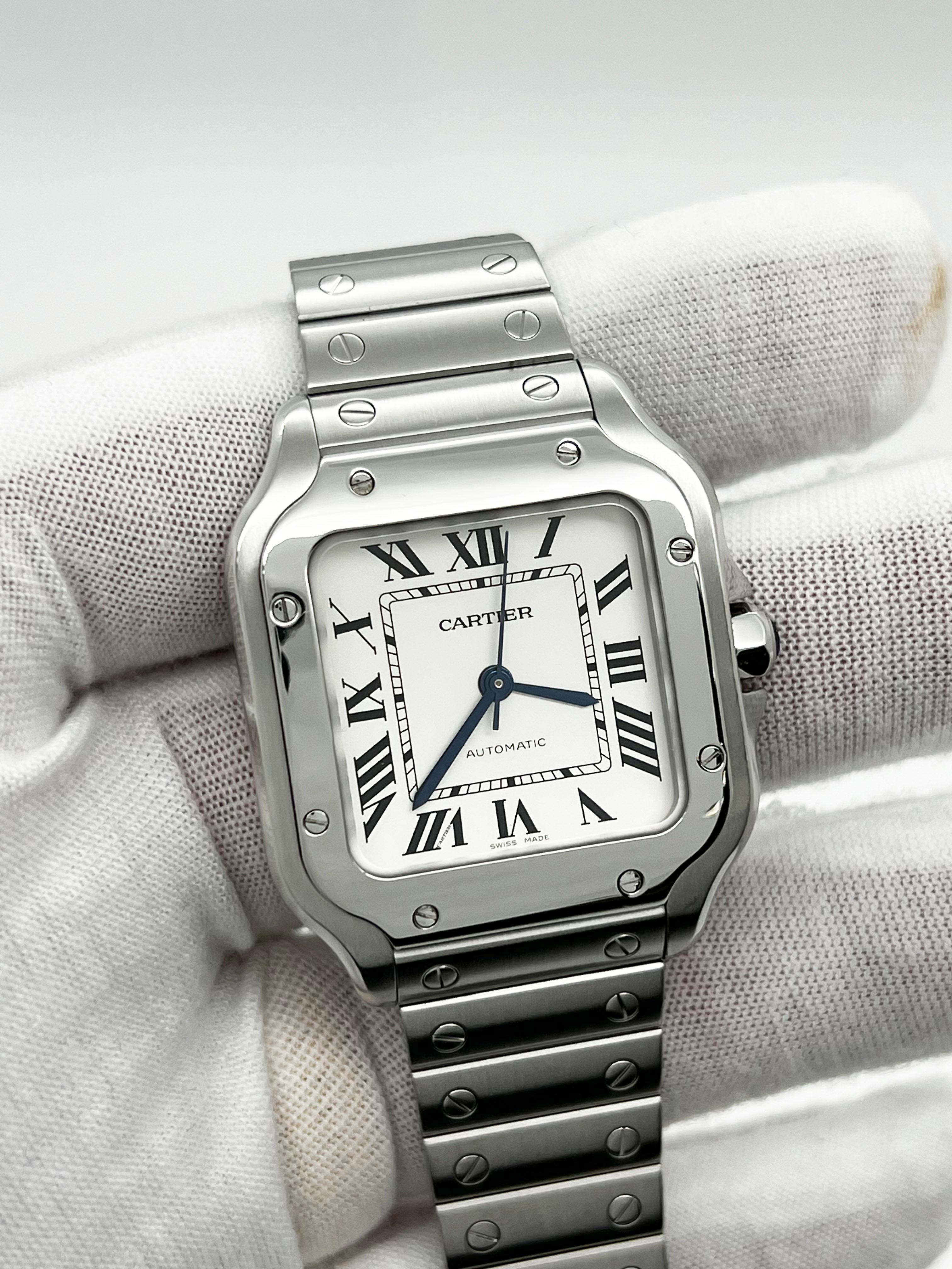 Cartier Ref 4075 WSSA0029 Santos de Cartier Medium Stahl 35.1mm Box Papier 2021 im Zustand „Hervorragend“ in San Diego, CA