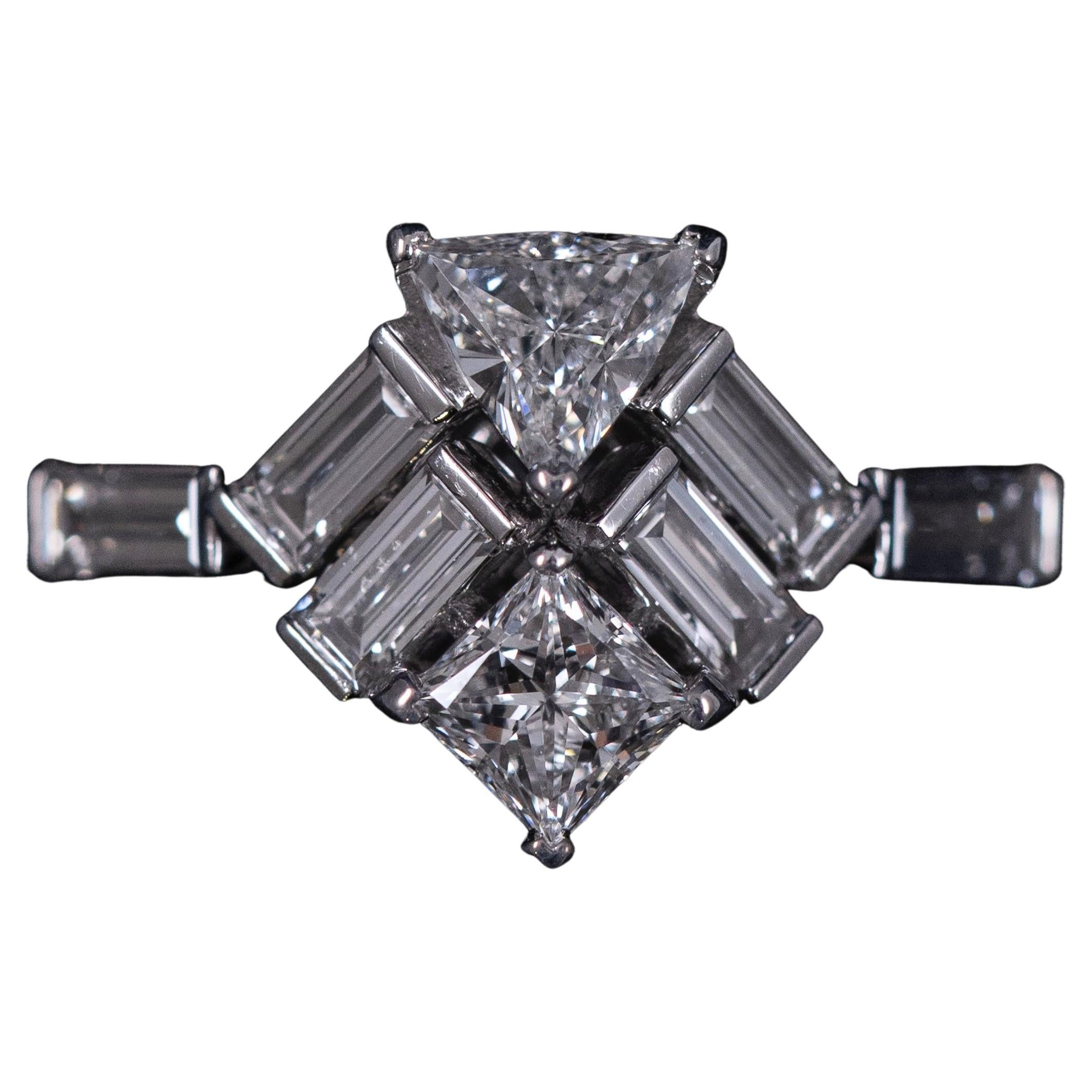 Cartier Reflection Geometric Diamond Ring 18K White Gold Full Set Box Papers For Sale