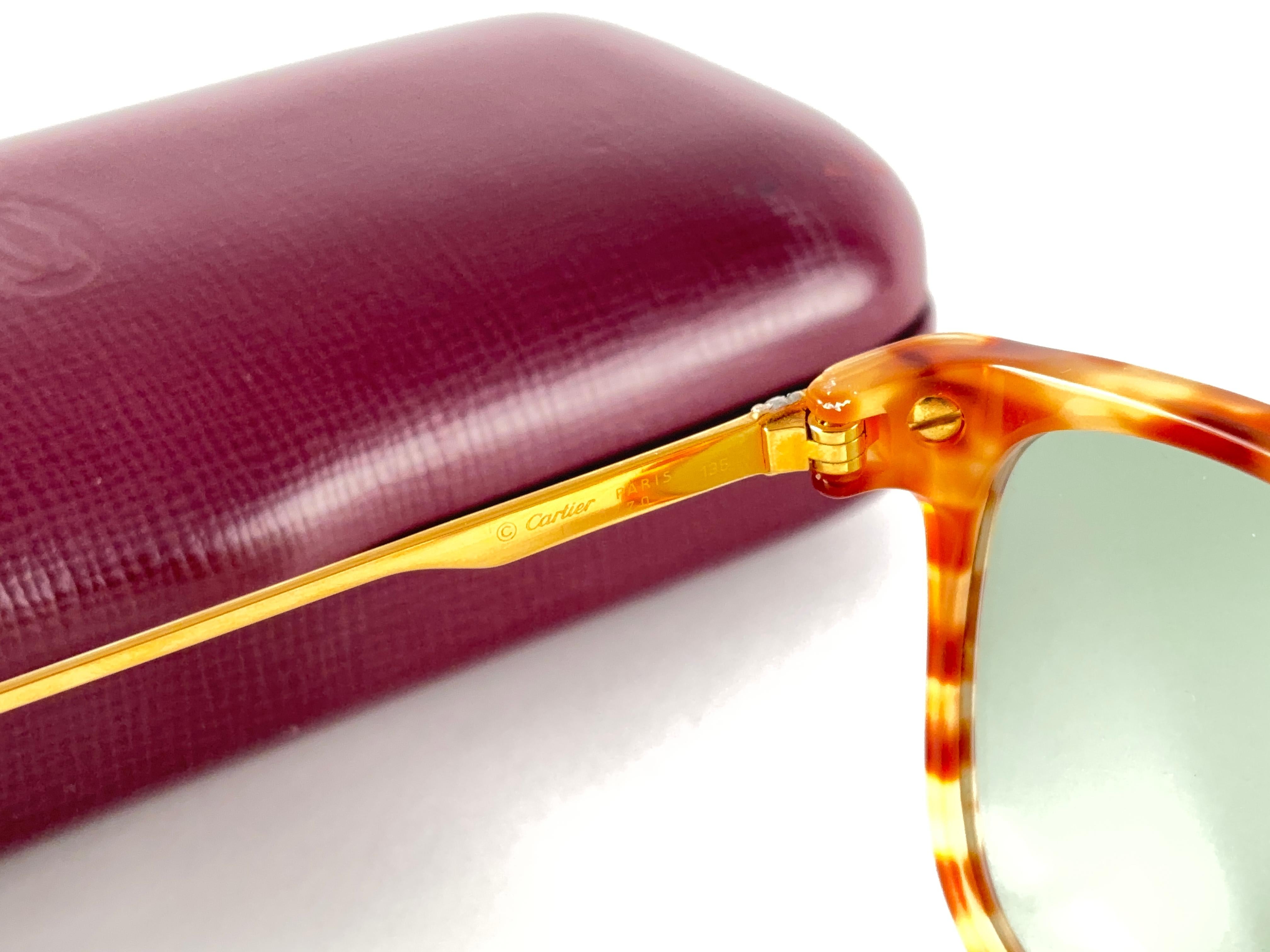 Cartier Reflet Honey Brown Sunglasses 54MM 18k Gold France 1991 For Sale 1
