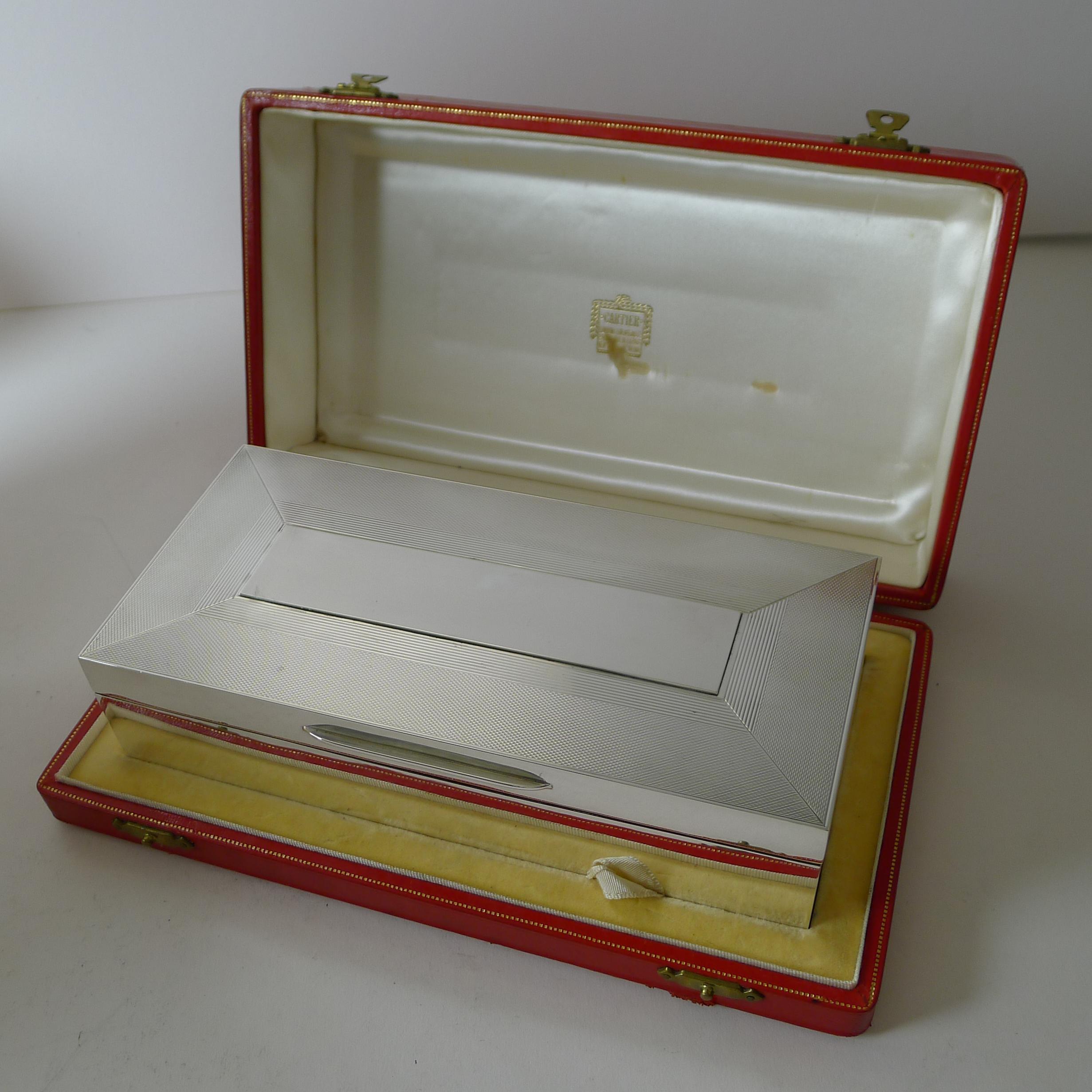 English Cartier Retailed Solid Sterling Silver Cigar Box - 1961