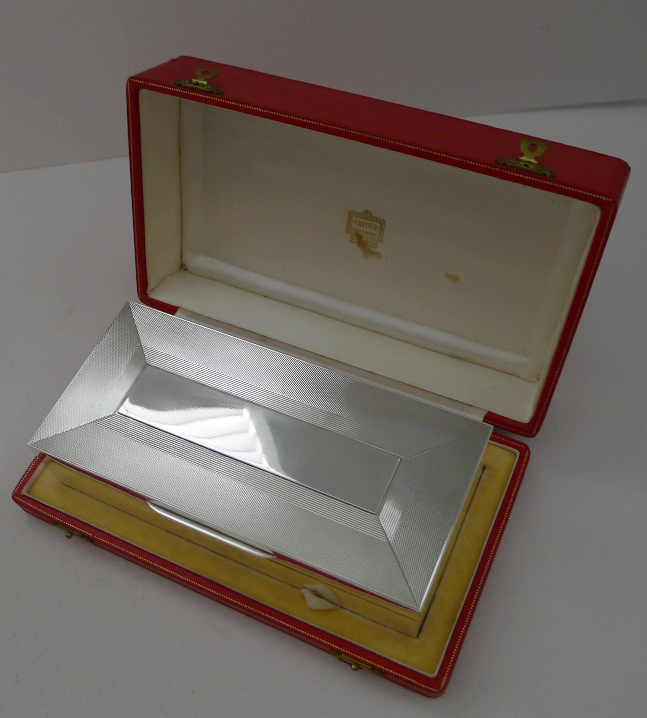 Mid-20th Century Cartier Retailed Solid Sterling Silver Cigar Box - 1961