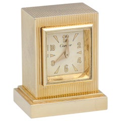 Cartier Vintage 14 Karat Gold Key Winding Desk Clock