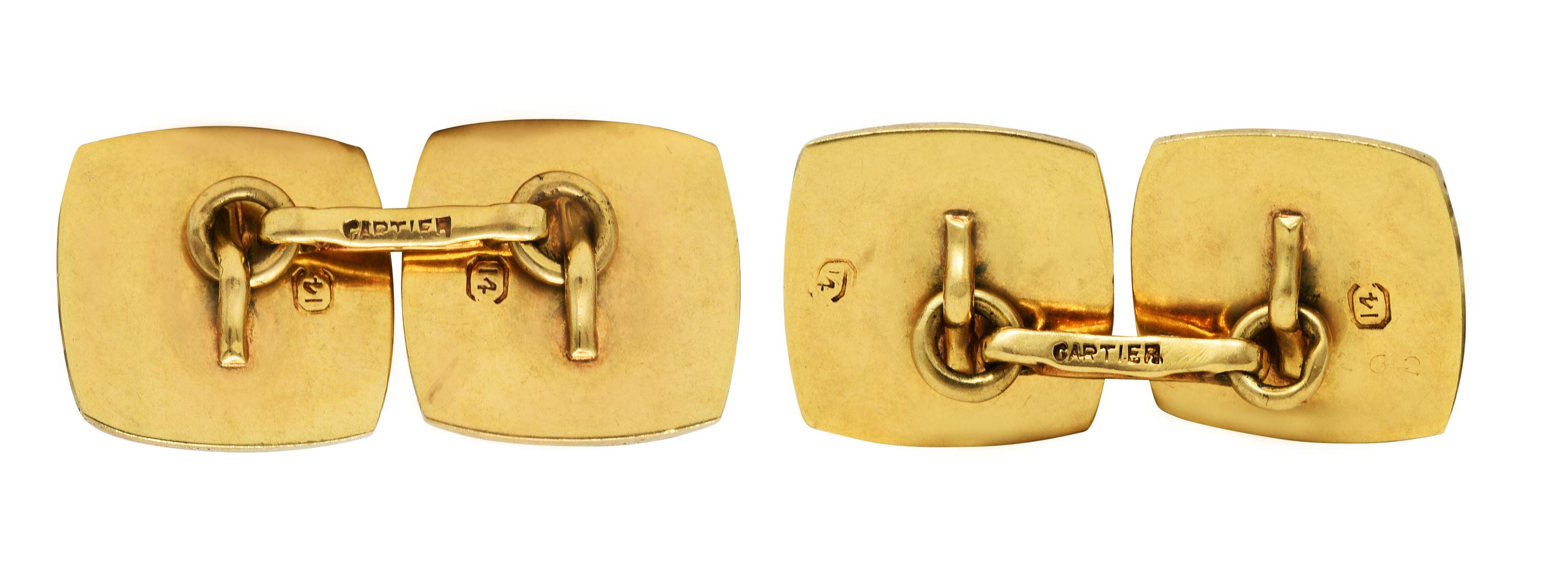 Cartier Retro 14 Karat Two-Tone Gold Woven Men's Cufflinks In Excellent Condition In Philadelphia, PA