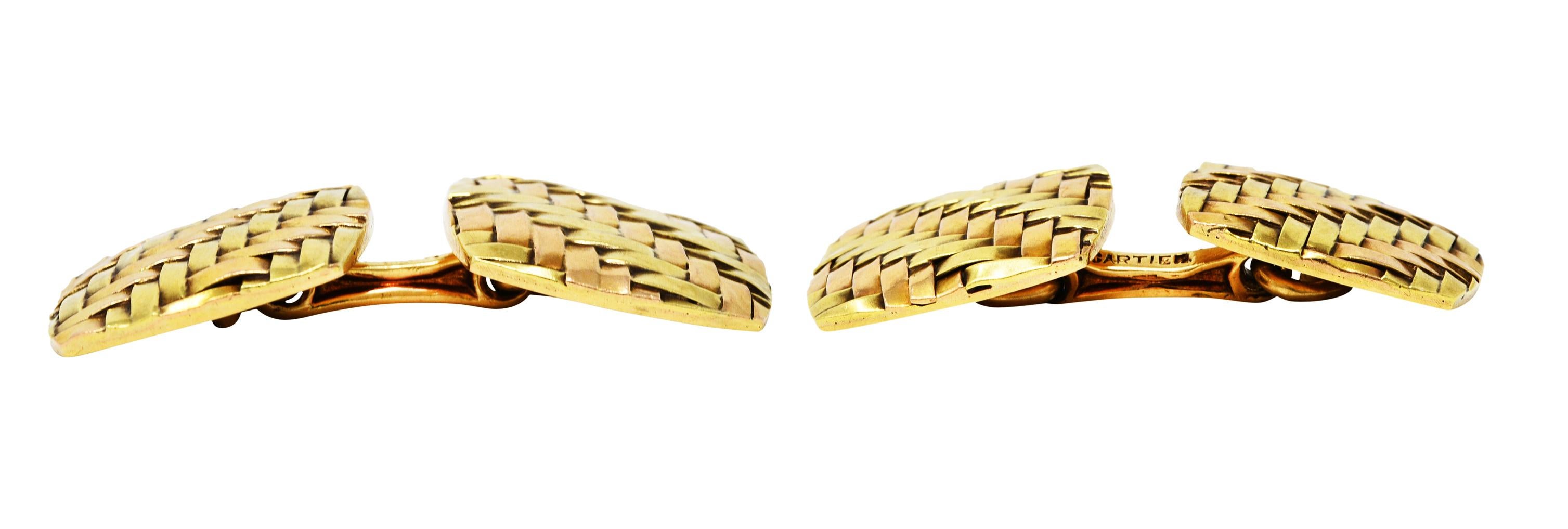 Cartier Retro 14 Karat Two-Tone Gold Woven Men's Cufflinks 1