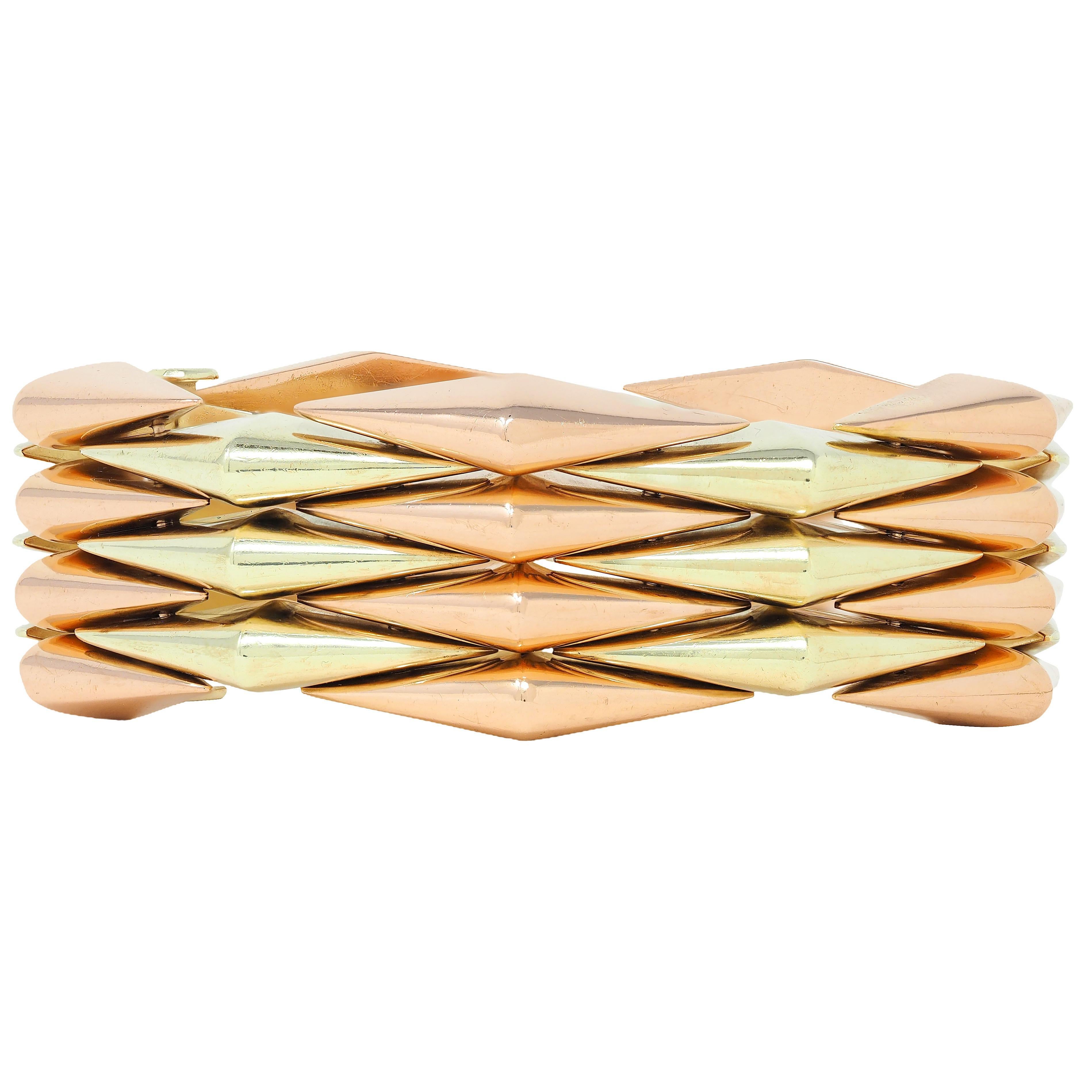 Cartier Retro 14 Karat zweifarbiges Gelb-Roségold Vintage Tank-Armband Damen im Angebot