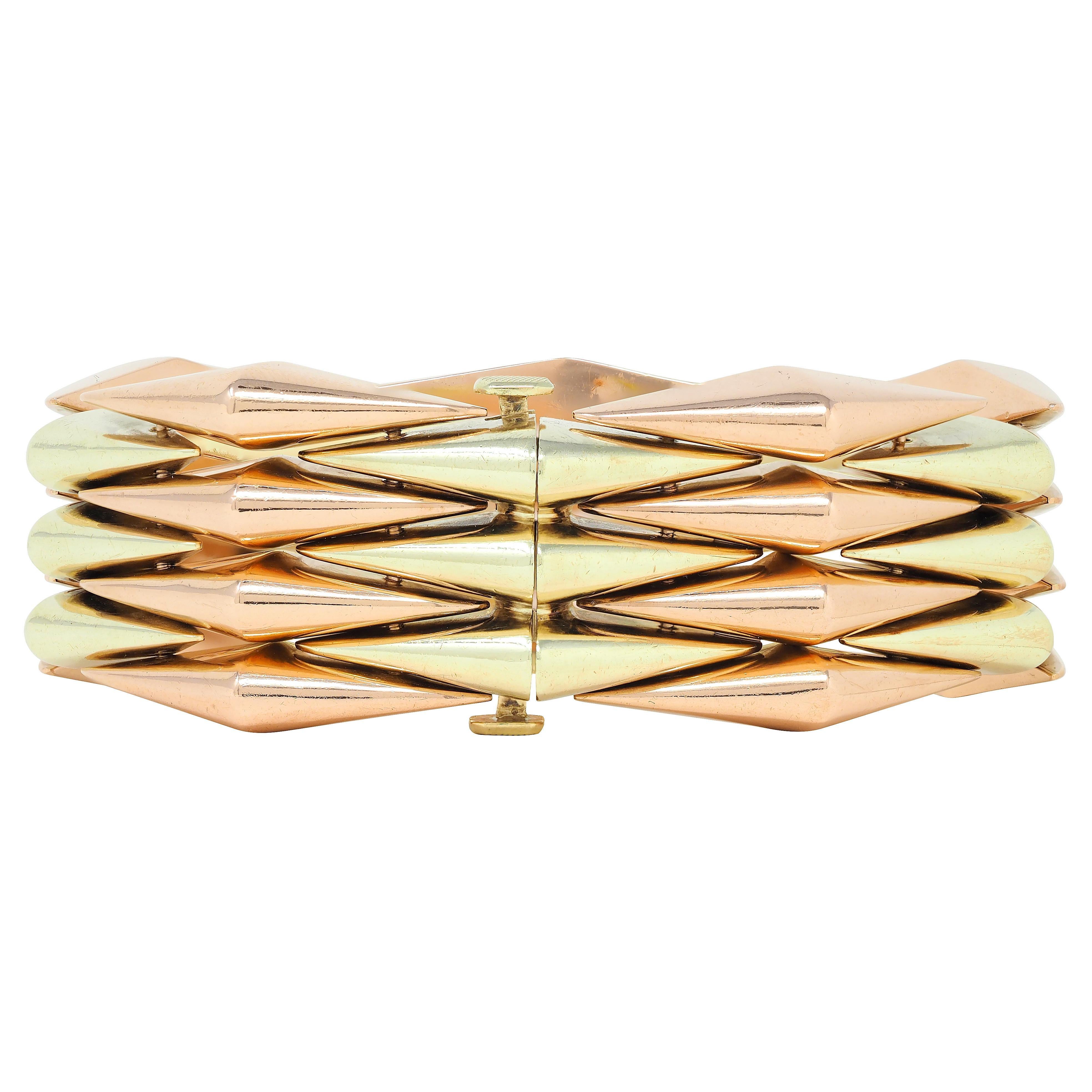 Cartier Retro 14 Karat zweifarbiges Gelb-Roségold Vintage Tank-Armband im Angebot 1