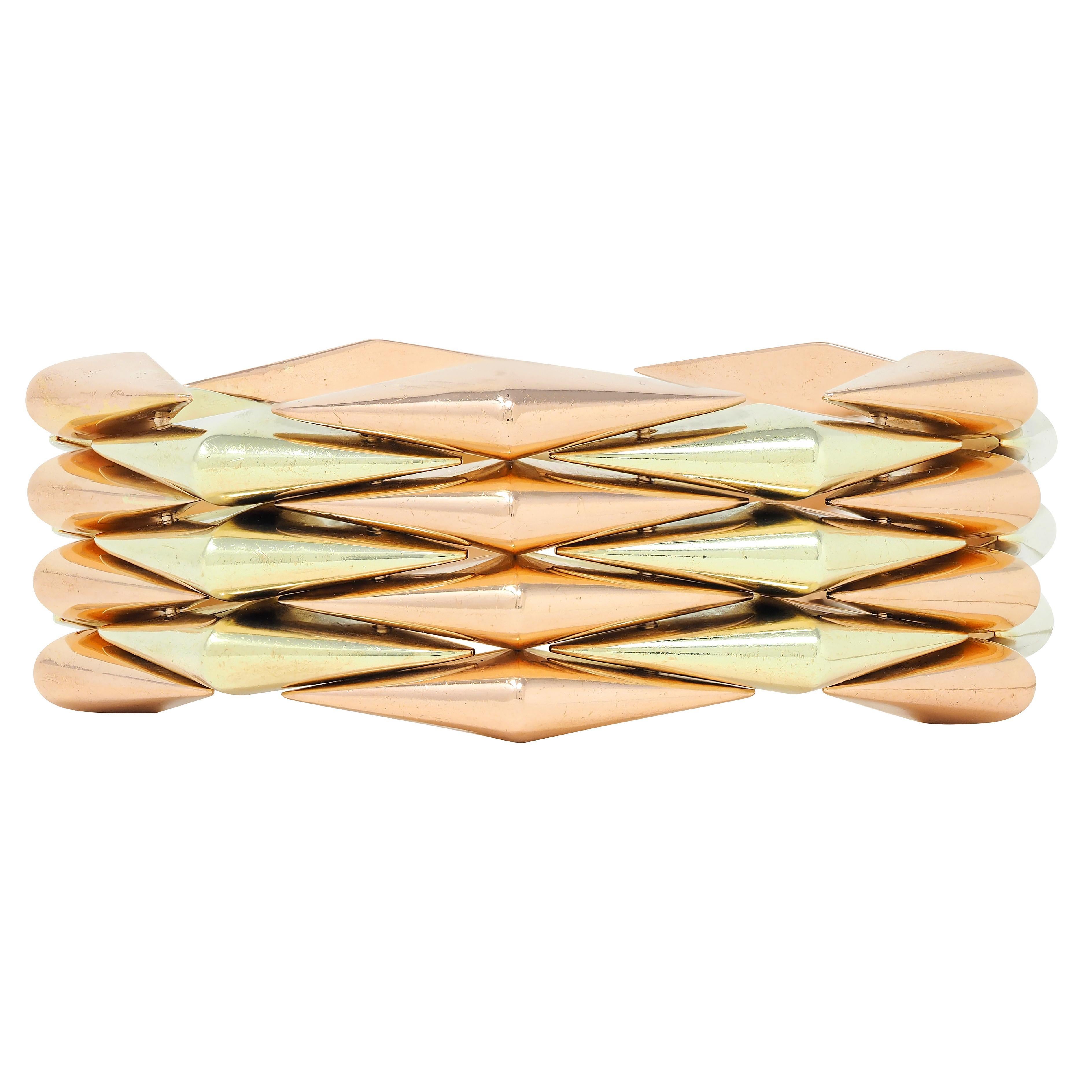 Cartier Retro 14 Karat zweifarbiges Gelb-Roségold Vintage Tank-Armband im Angebot 2