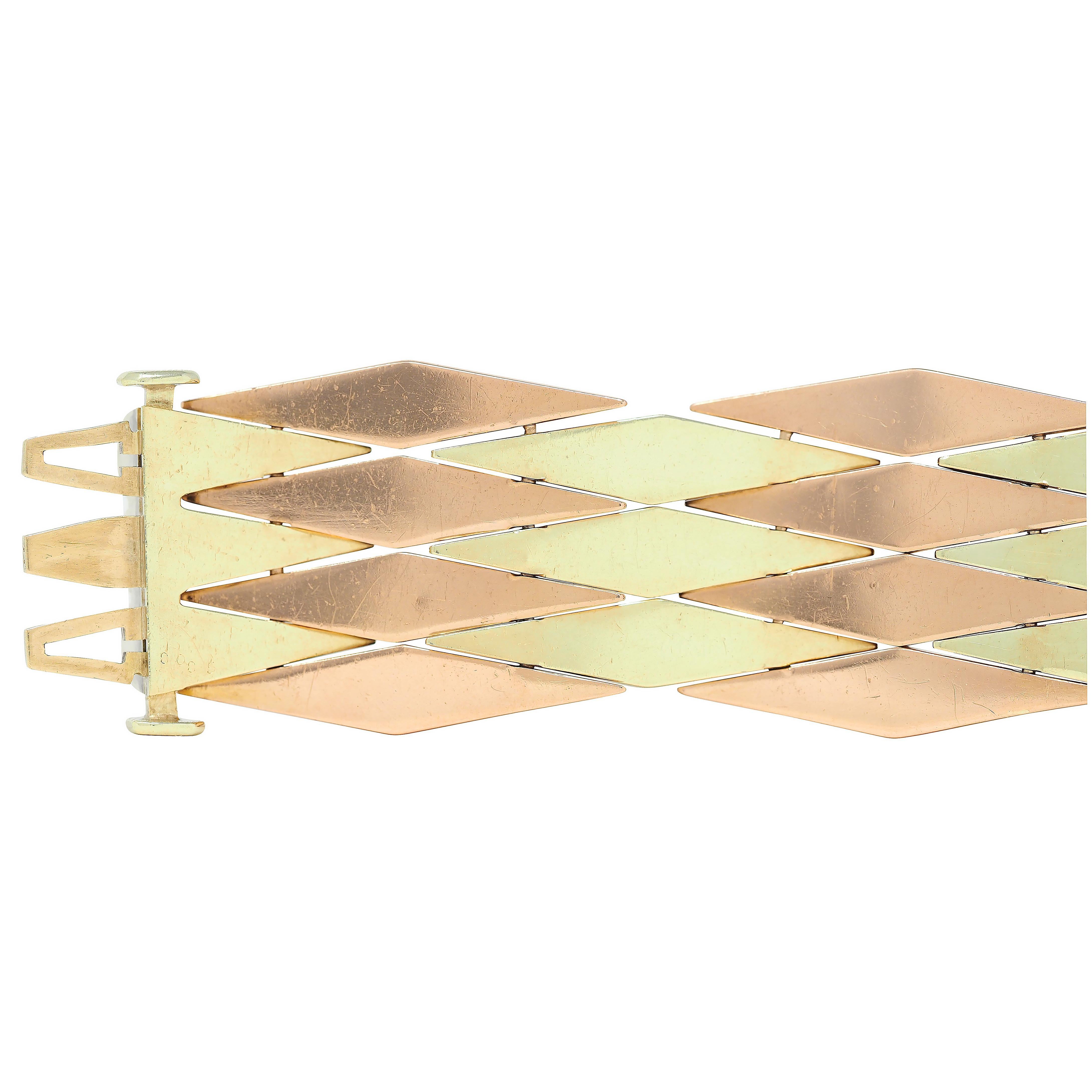 Cartier Retro 14 Karat zweifarbiges Gelb-Roségold Vintage Tank-Armband im Angebot 3