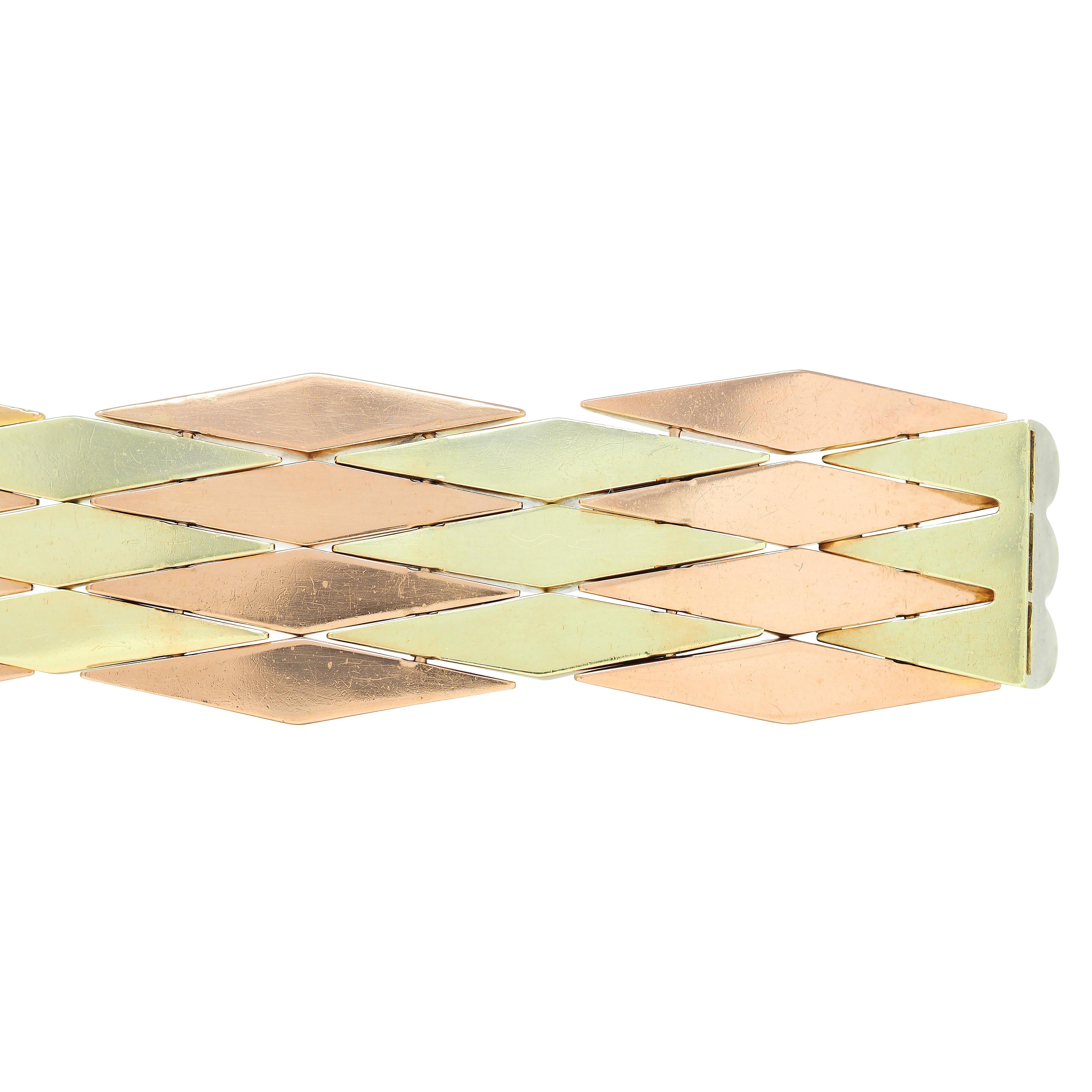 Cartier Retro 14 Karat zweifarbiges Gelb-Roségold Vintage Tank-Armband im Angebot 4