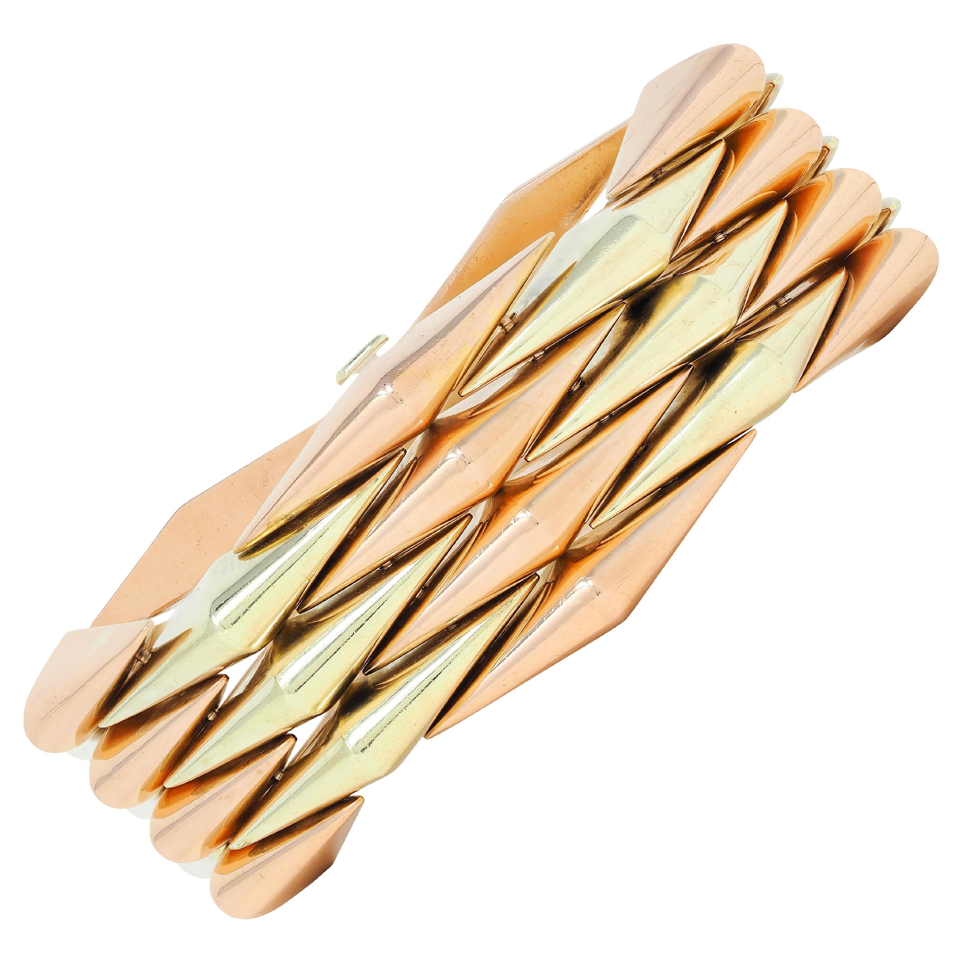 Cartier Retro 14 Karat zweifarbiges Gelb-Roségold Vintage Tank-Armband im Angebot