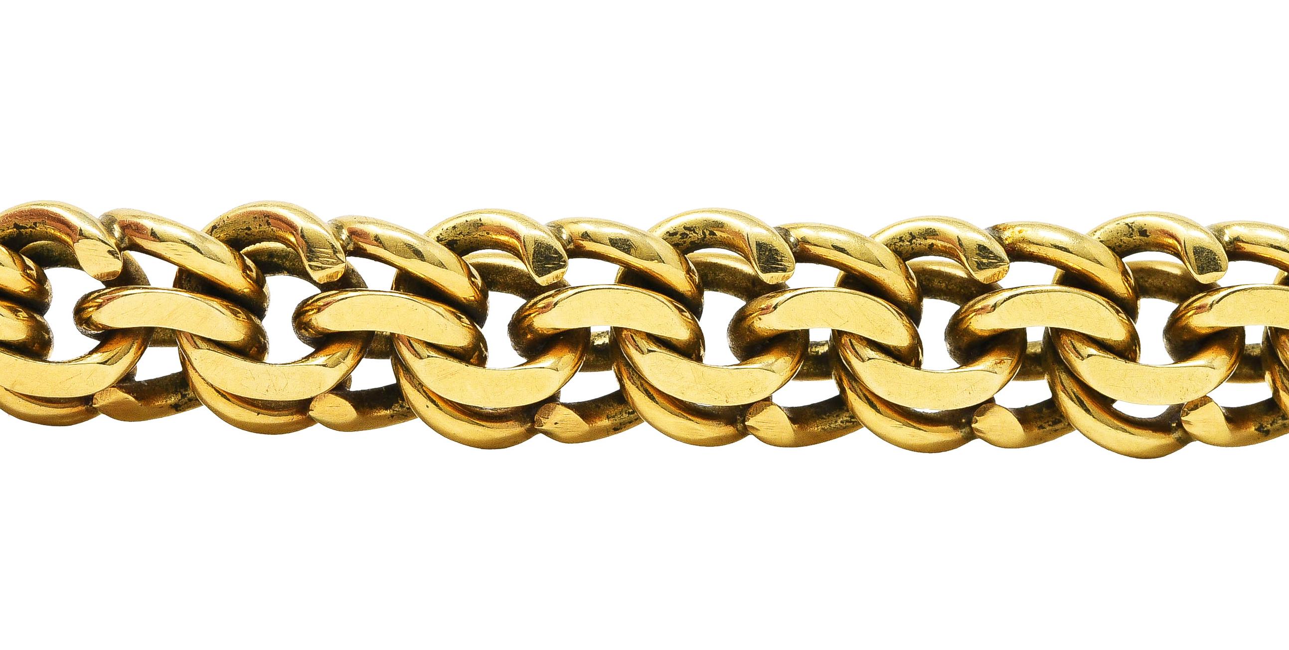 Cartier Retro 14 Karat Yellow Gold Double Curb Link Unisex Vintage Bracelet In Excellent Condition In Philadelphia, PA