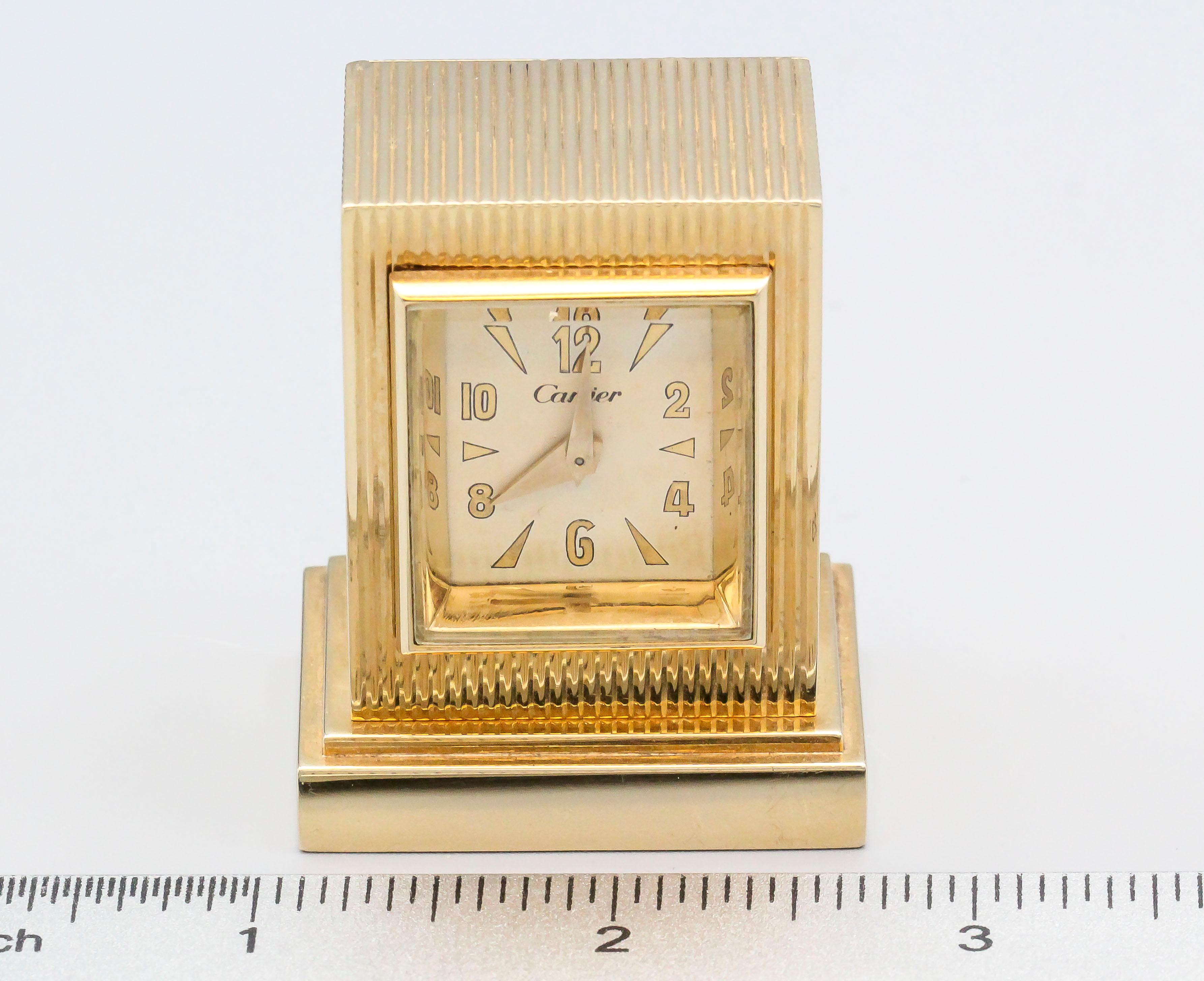 Cartier Retro 14 Karat Gold Key Winding Desk Clock 2