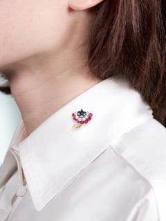 Cartier Retro 14K Yellow Gold Diamond Ruby Sapphire Vintage Shooting Star Brooch