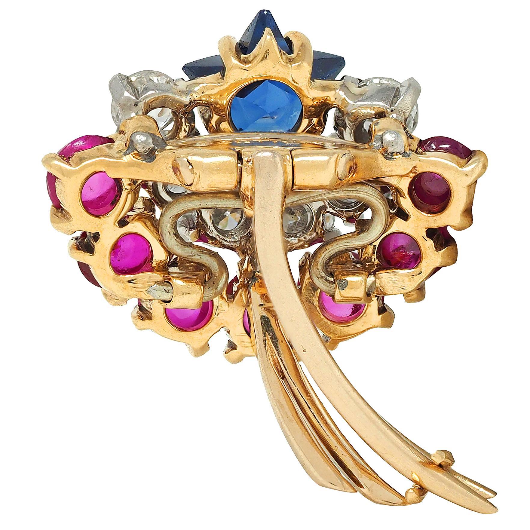 Cartier Retro 14K Gelbgold Diamant Rubin Saphir Vintage Shooting Star Brosche im Zustand „Hervorragend“ im Angebot in Philadelphia, PA